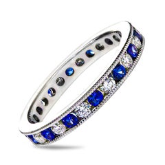 Roman Malakov 1.12 Alternating Blue Sapphire and Diamond Eternity Wedding Band