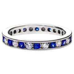 Roman Malakov 1.12 Alternating Blue Sapphire and Diamonds Eternity Wedding Band