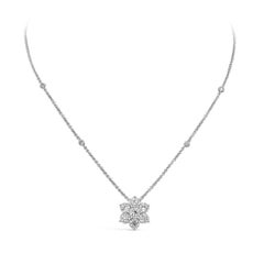 Roman Malakov 1.12 Carats Total Round Diamond Cluster Flower Pendant Necklace