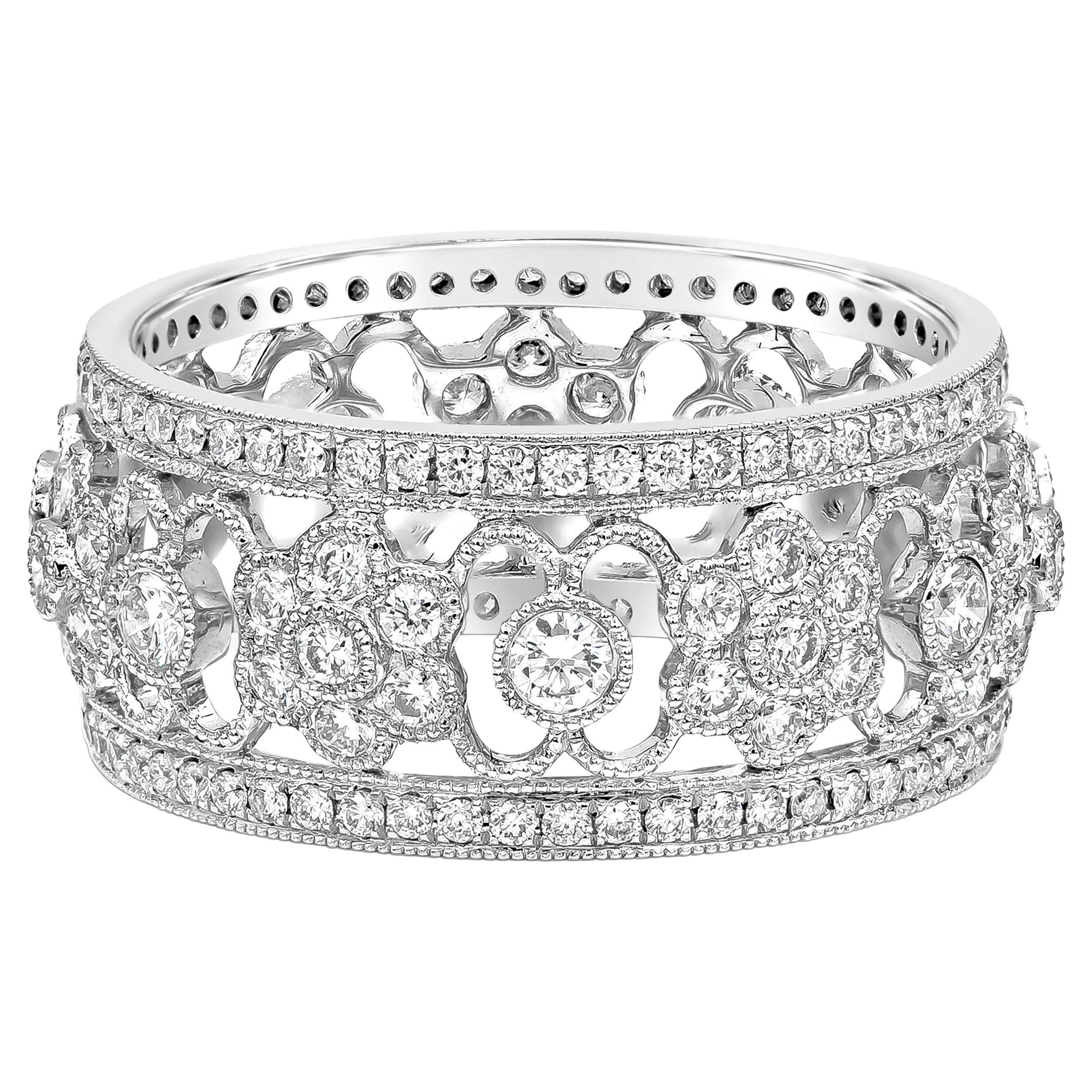 Roman Malakov 1.12 Carats Total Round Diamond Open-Work Floral Band For Sale
