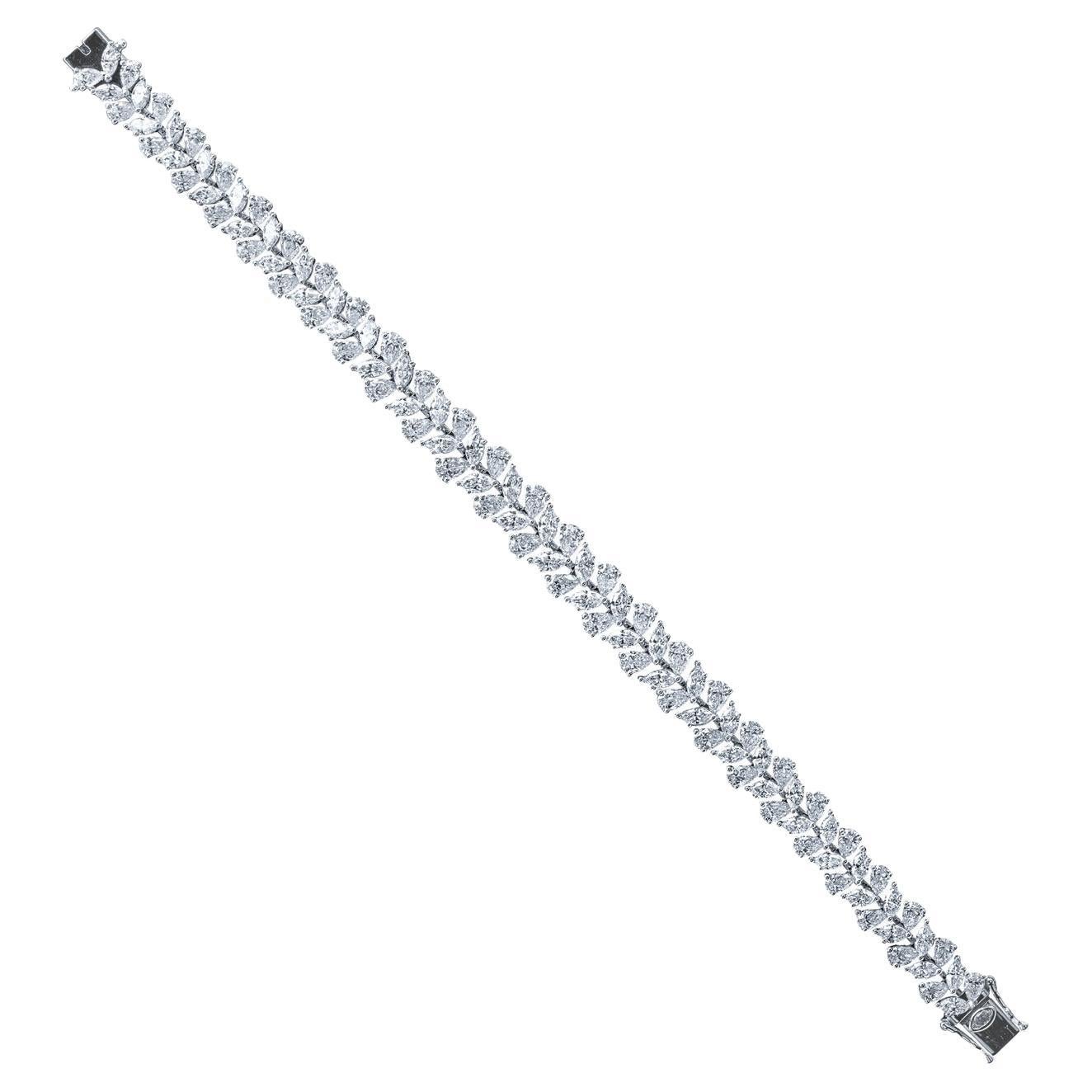 Roman Malakov Diamonds 11.25 Carats Total Marquise & Pear Shape Diamond Bracelet