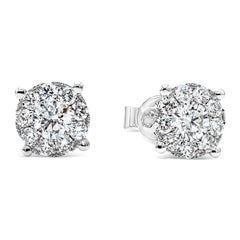 Roman Malakov 1.13 Carats Round Brilliant Diamond Cluster Illusion Stud Earrings