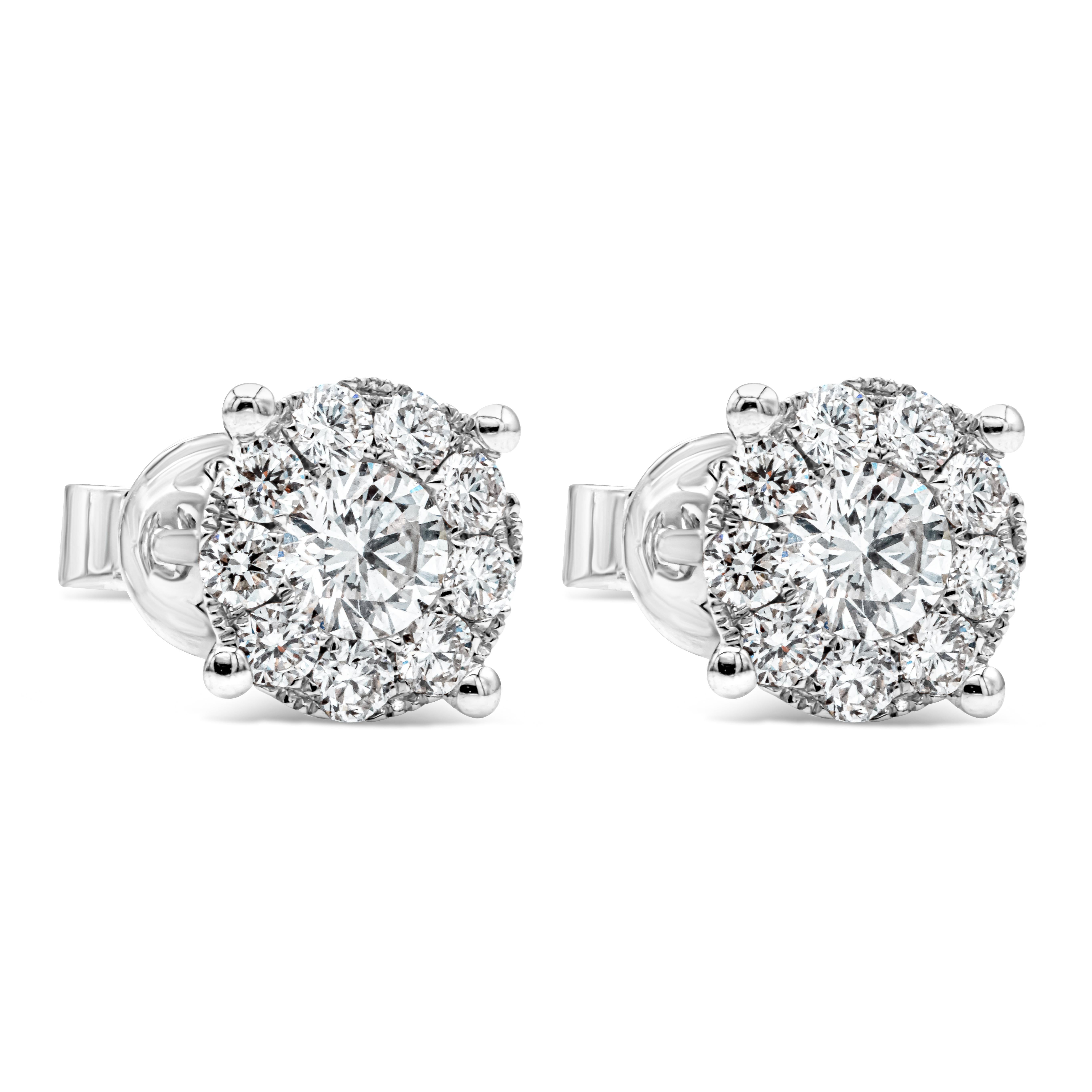 Contemporary Roman Malakov 1.13 Carats Total Brilliant Round Diamond Cluster Stud Earrings For Sale