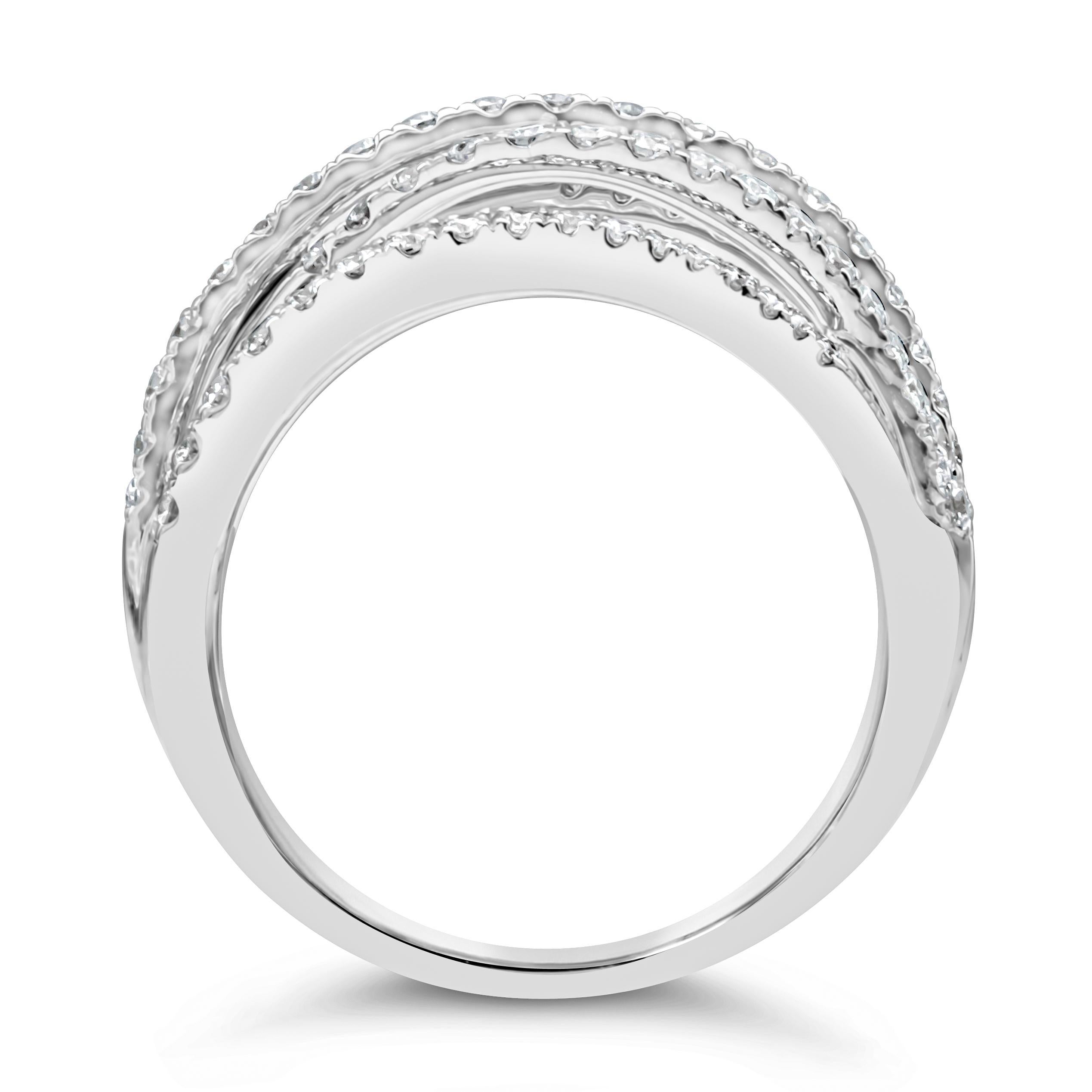 Contemporary Roman Malakov 1.13 Carats Total Round Diamond Five Row Galaxy Fashion Ring For Sale