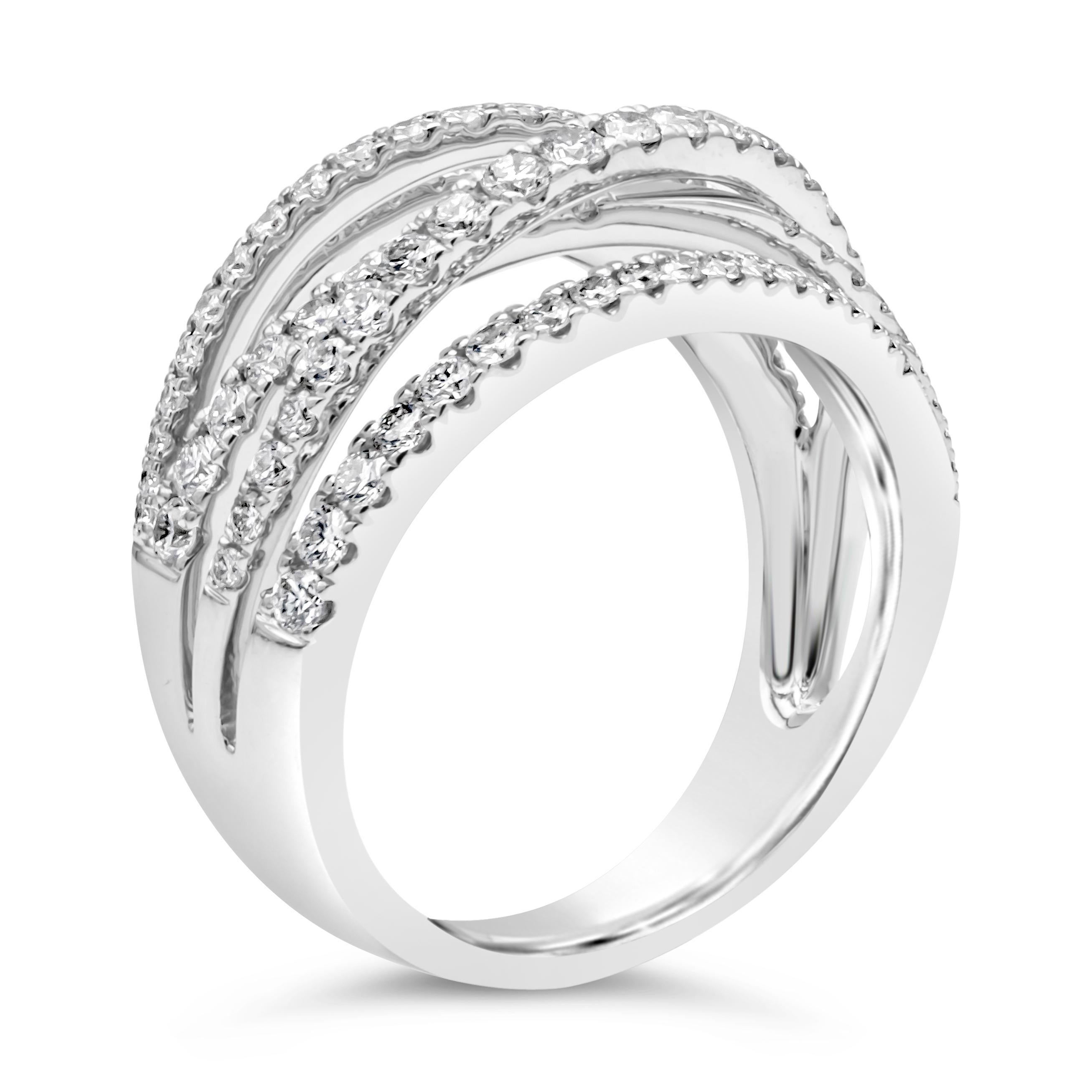 Round Cut Roman Malakov 1.13 Carats Total Round Diamond Five Row Galaxy Fashion Ring For Sale