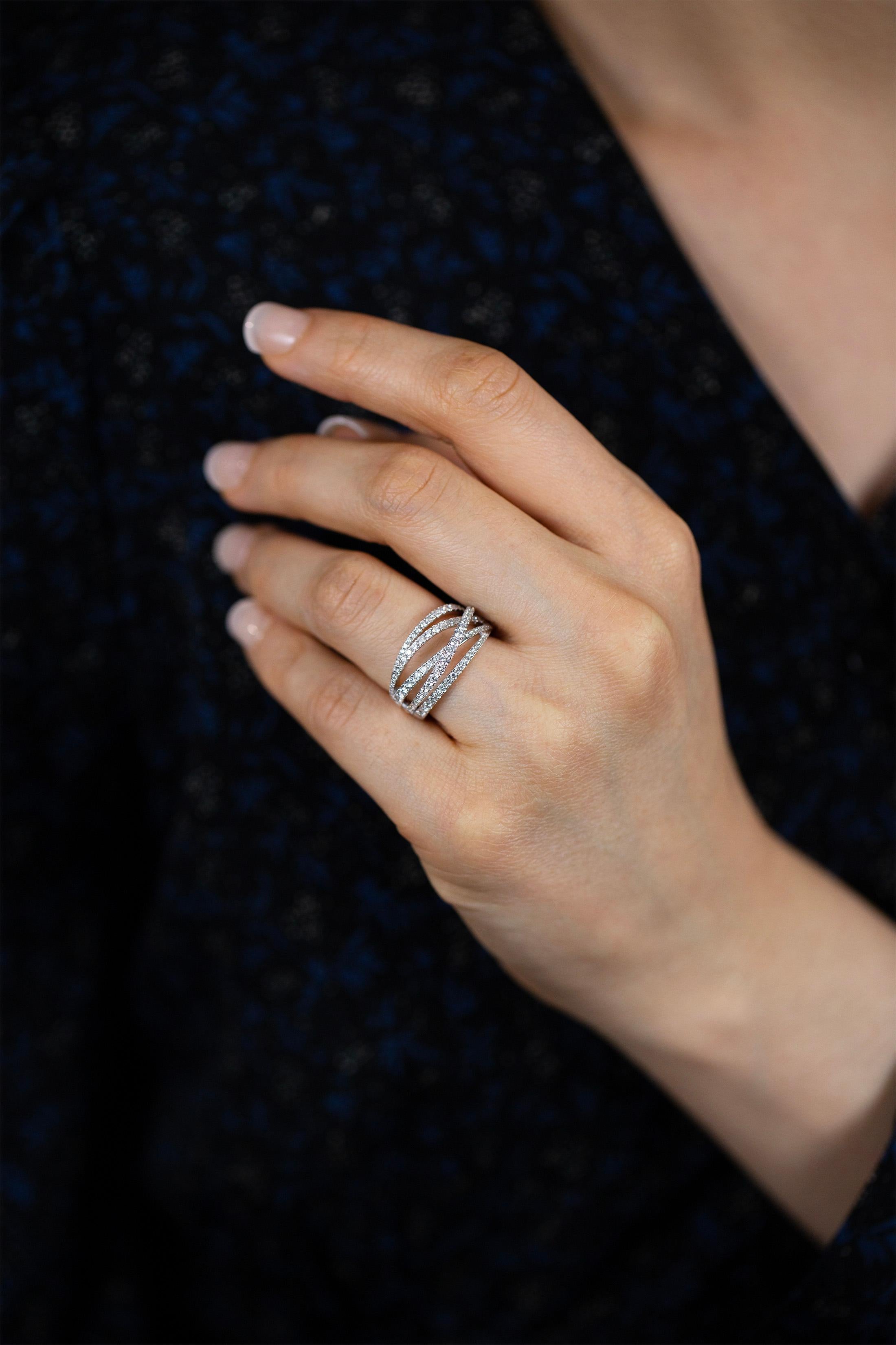 Women's Roman Malakov 1.13 Carats Total Round Diamond Five Row Galaxy Fashion Ring For Sale