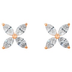 Roman Malakov 1.14 Carats Total Marquise Cut Diamond Flower Stud Earrings