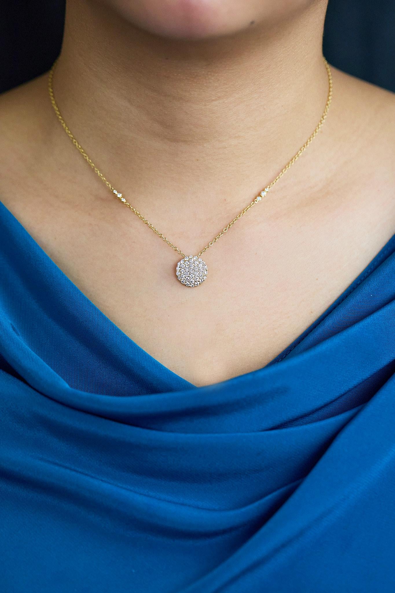 da uomo o donna Roman Malakov Diamonds Collana con disco di diamanti a taglio rotondo da 1,14 carati totali in vendita
