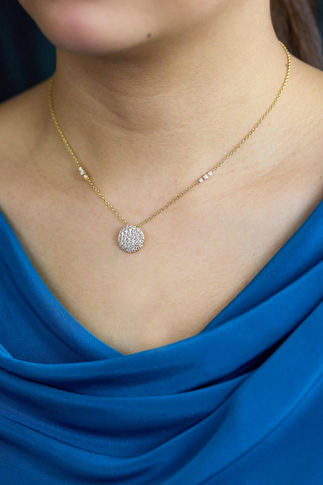 Roman Malakov Diamonds Collana con disco di diamanti a taglio rotondo da 1,14 carati totali in vendita 1