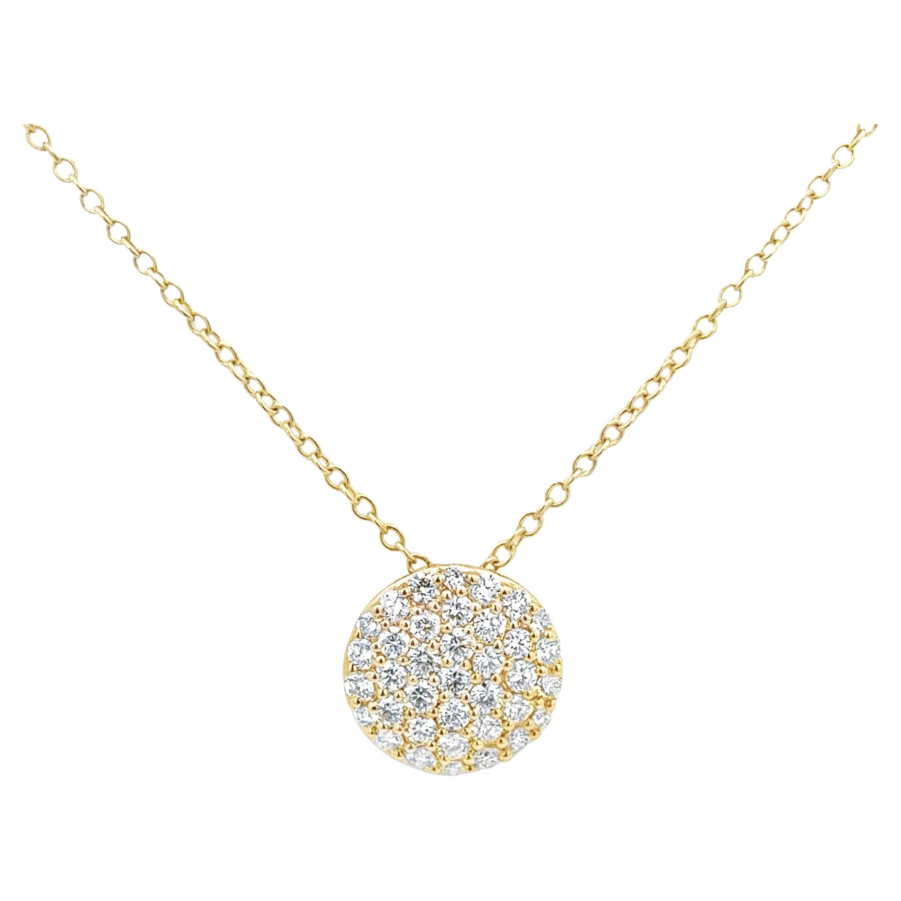 Roman Malakov 1.14 Carats Total Round Cut Diamond Disc Pendant Necklace