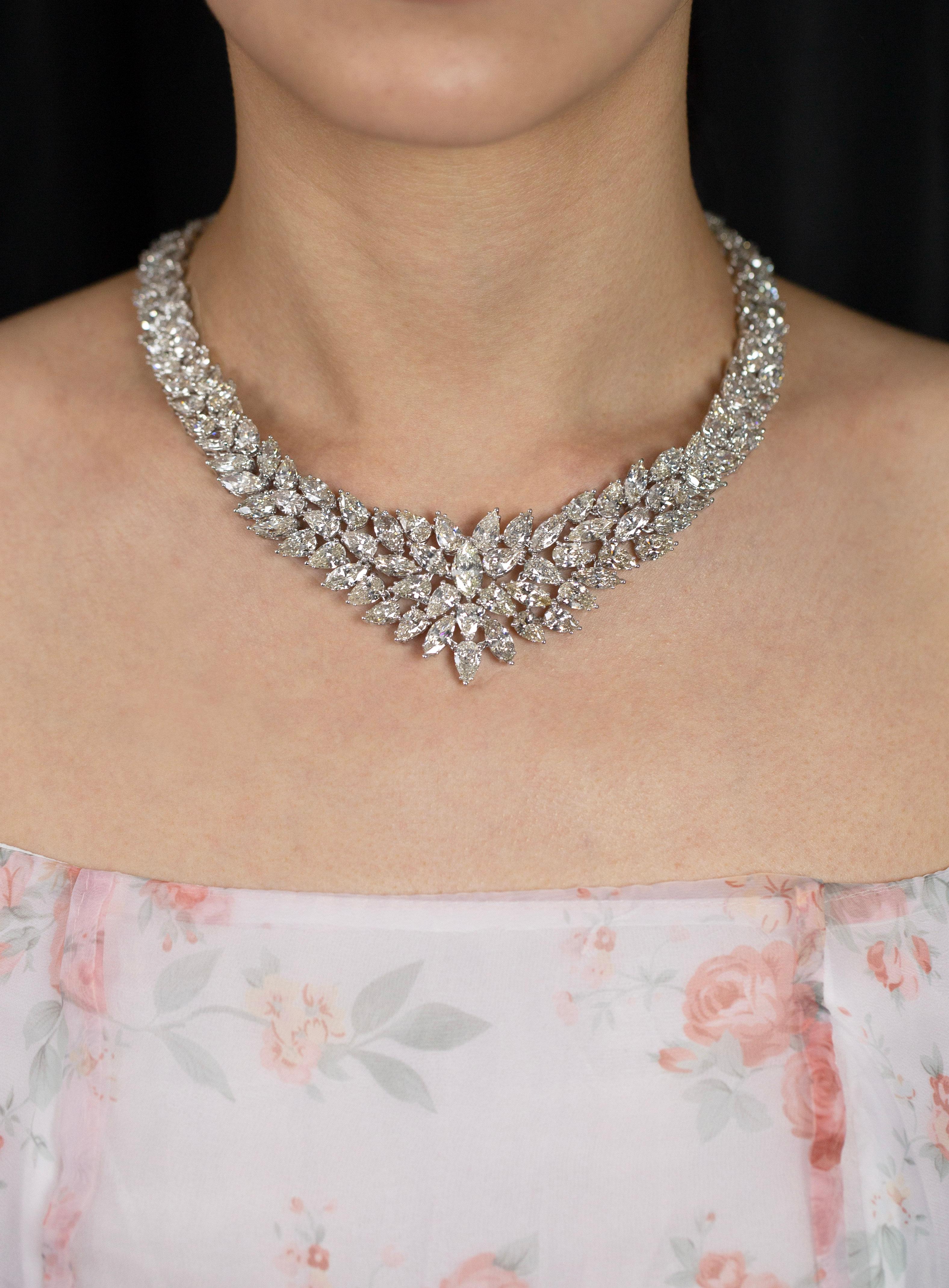 Mixed Cut Roman Malakov 115.20 Carats Total Mixed-Cut Diamond Cluster Necklace in Platinum For Sale