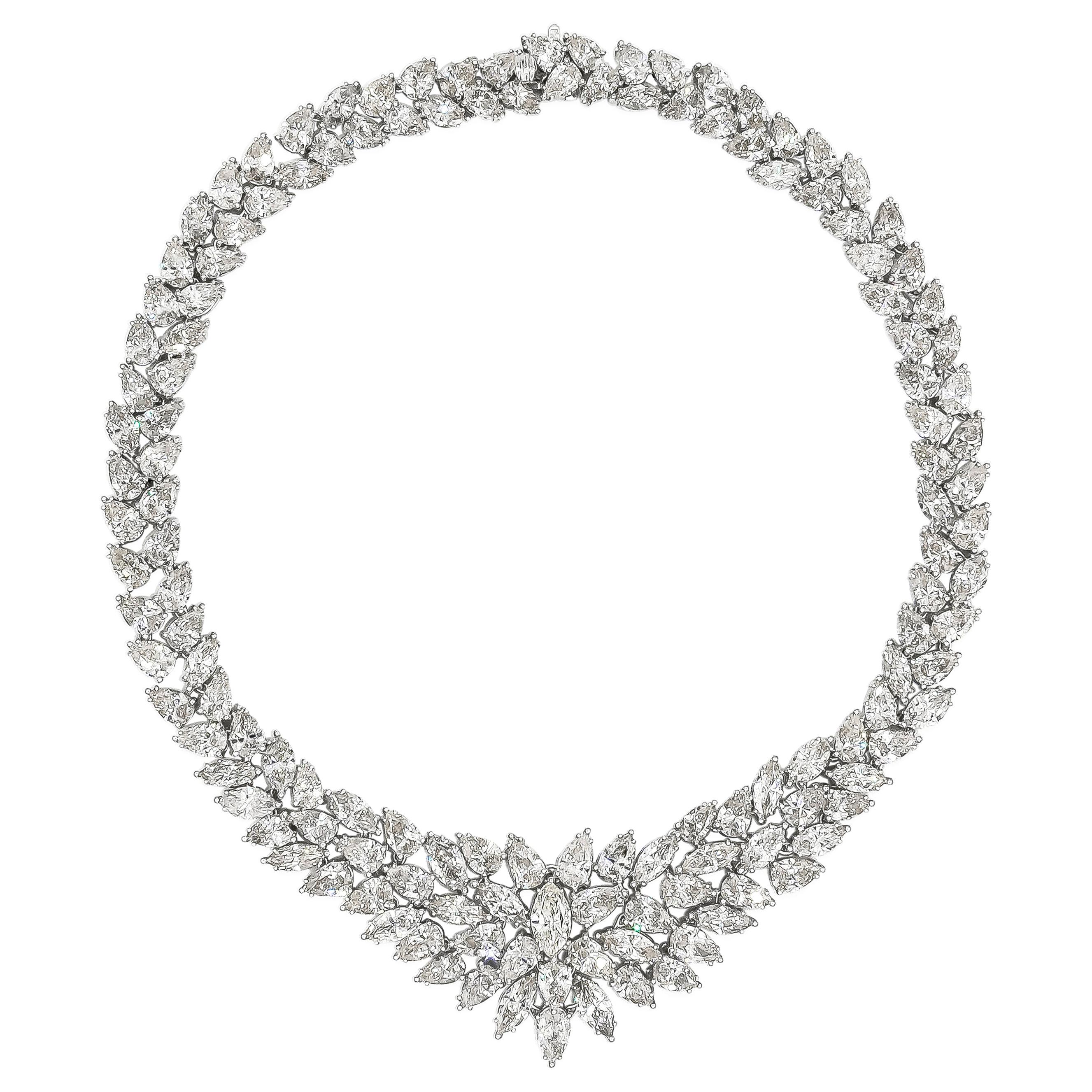 Roman Malakov 115,20 Karat insgesamt Mixed-Cut Diamant-Cluster-Halskette aus Platin