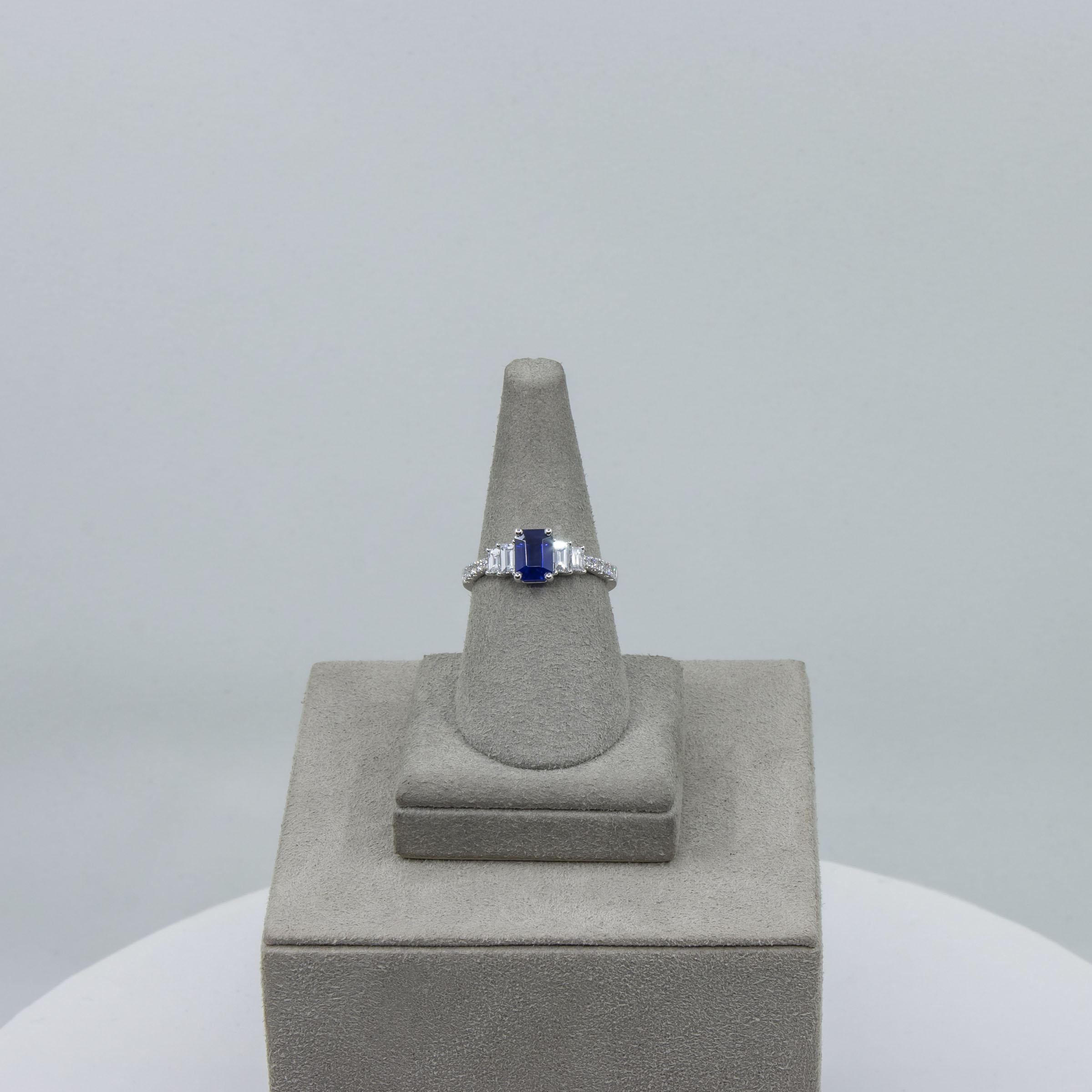 Roman Malakov 1.17 Carat Emerald Cut Blue Sapphire and Diamond Engagement Ring For Sale 2