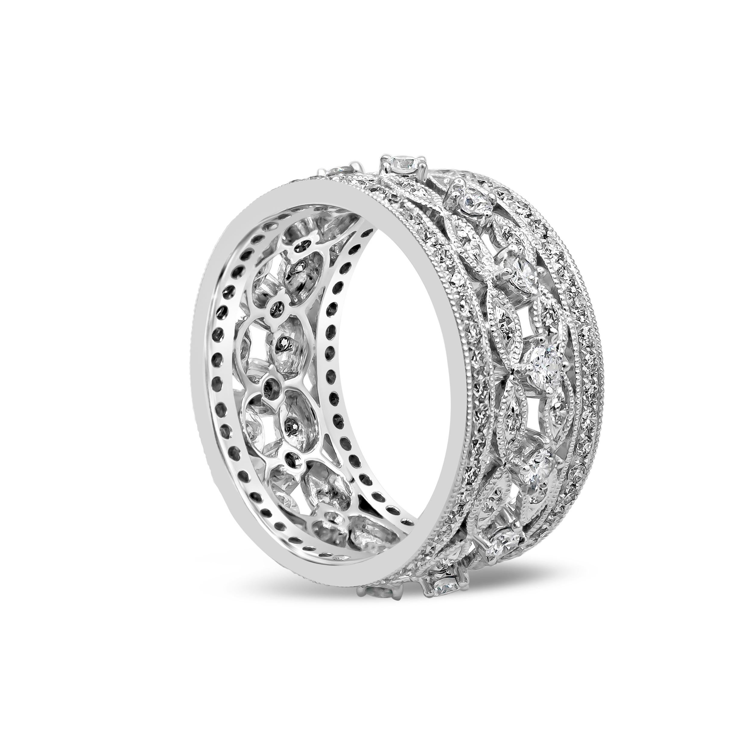 An antique style ring of open work design showcasing 132 round brilliant diamonds, set in an intricate design. Diamonds weigh 1.17 carats total. Size 6.25 US.

Style available in different price ranges. Prices are based on your selection. Please