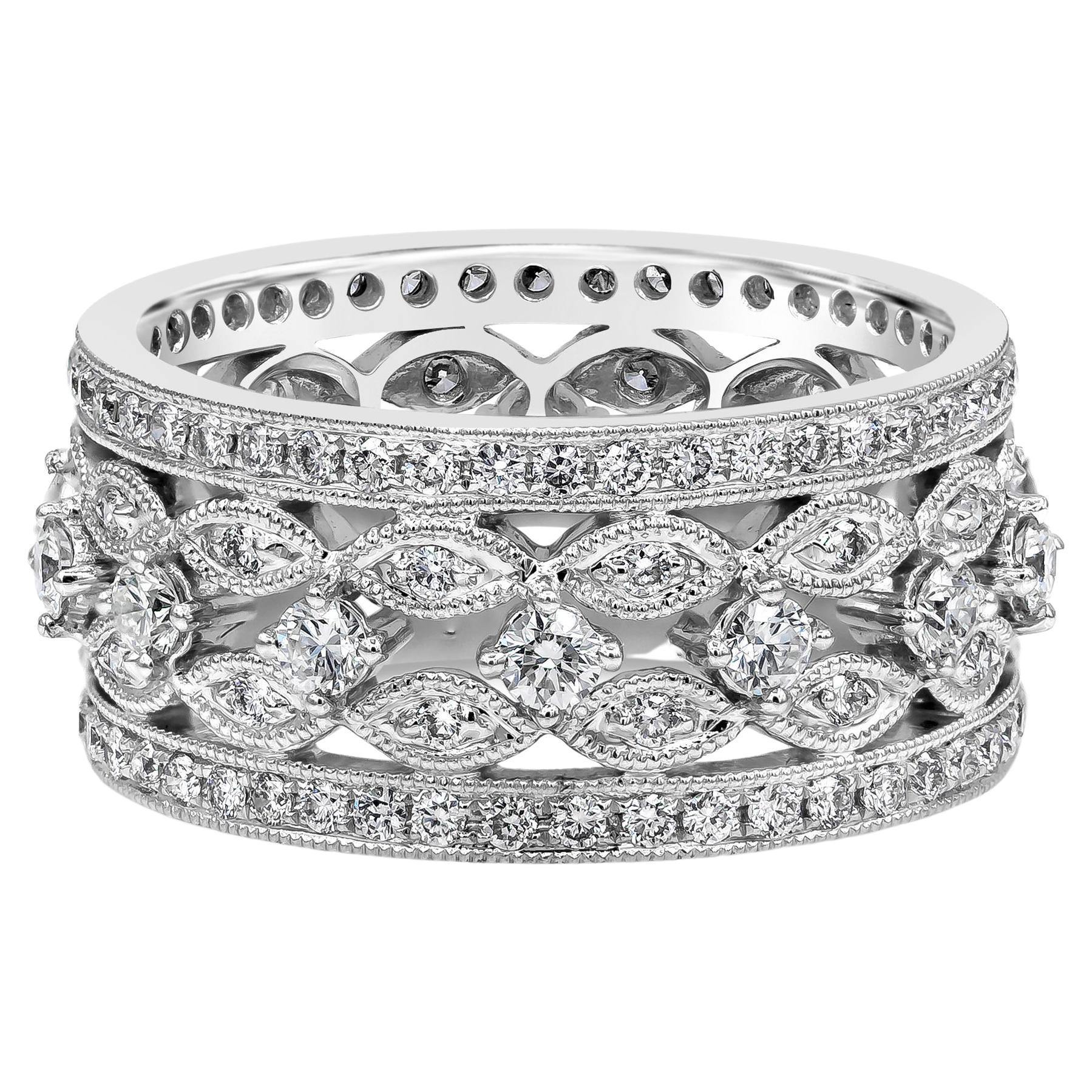 Roman Malakov 1.17 Carats Round Diamond Antique Style Eternity Wedding Band For Sale