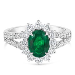 Roman Malakov 1.17 Carats Oval Cut Emerald & Diamond Halo Floral Engagement Ring