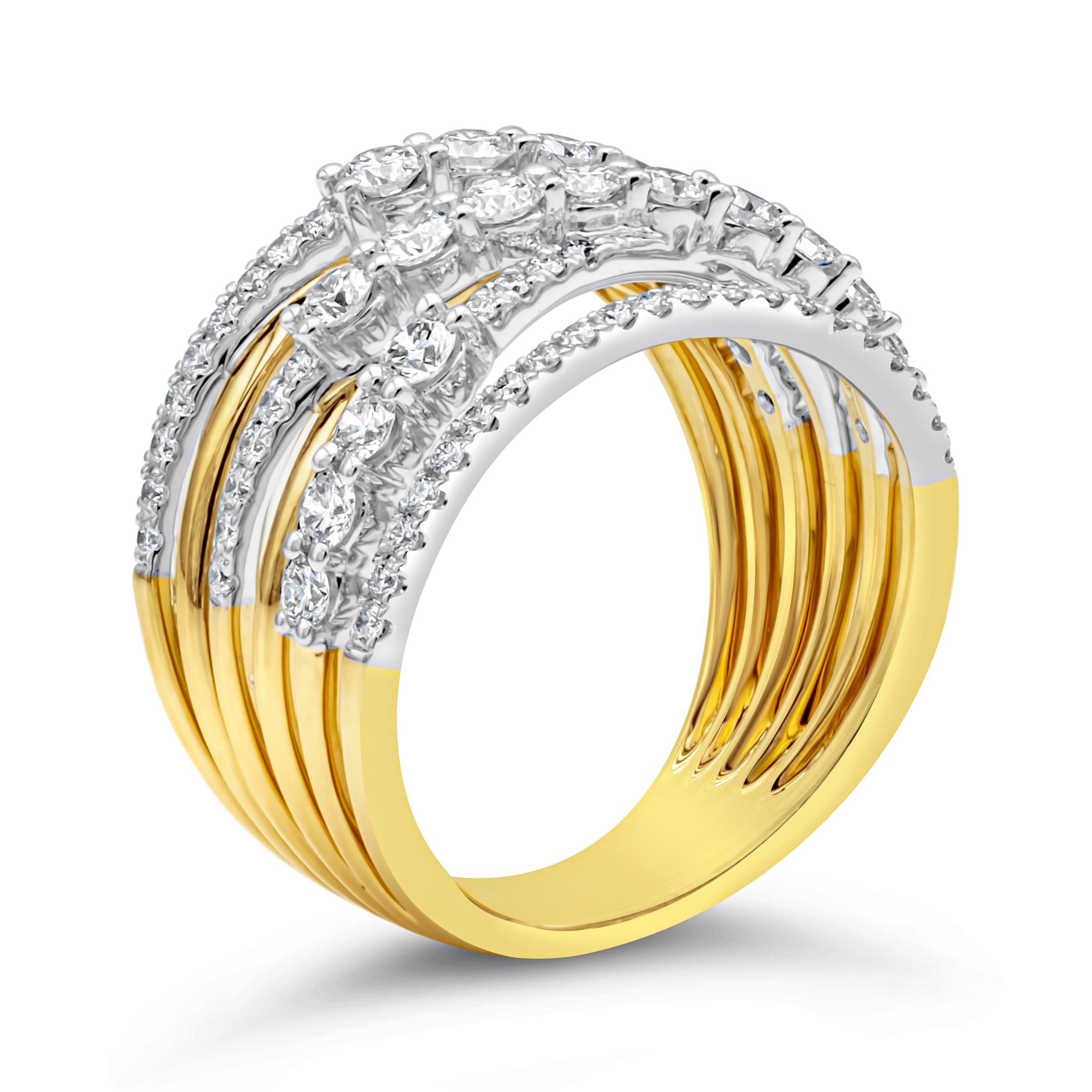 Taille ronde Roman Malakov Bague Galaxy à la mode à six rangées de diamants ronds et brillants de 1,18 carat en vente