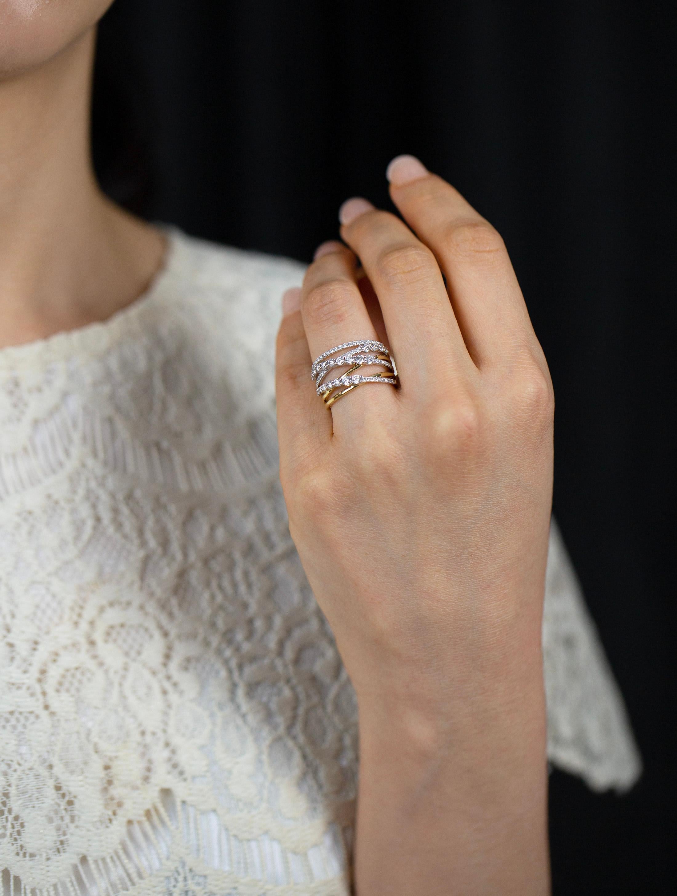 Women's Roman Malakov 1.18 Carats Brilliant Round Diamonds Six Row Galaxy Fashion Ring For Sale