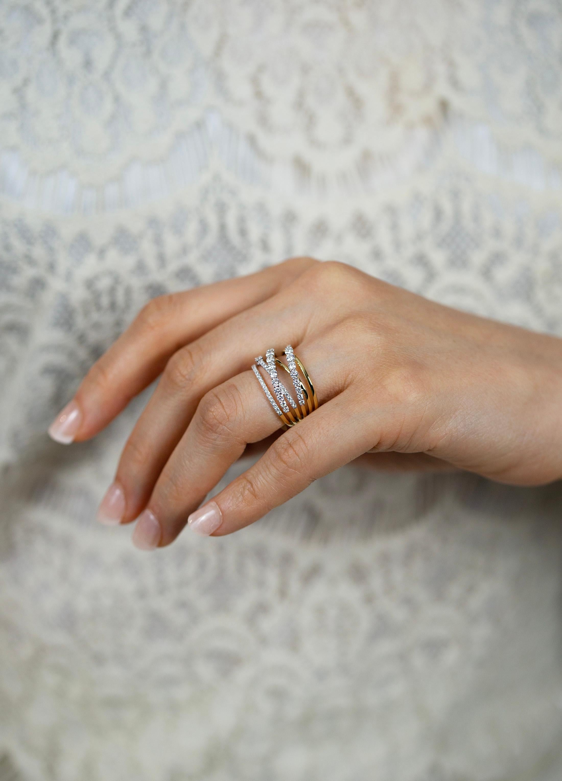 Roman Malakov 1.18 Carats Brilliant Round Diamonds Six Row Galaxy Fashion Ring For Sale 1