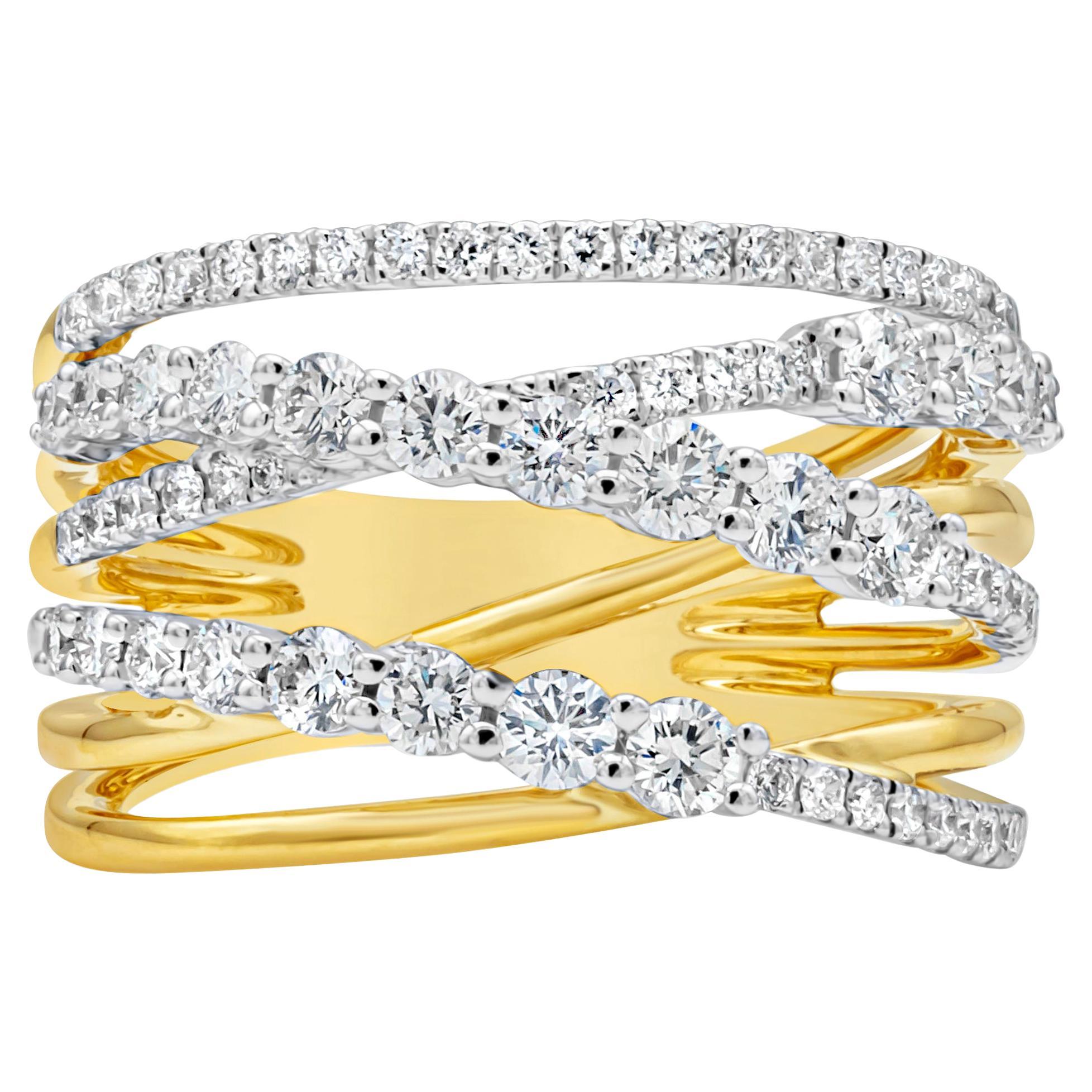 Roman Malakov 1.18 Carats Brilliant Round Diamonds Six Row Galaxy Fashion Ring For Sale