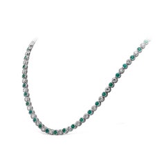 Roman Malakov 11.82 Carats Total Round Cut Emerald & Diamond Tennis Necklace