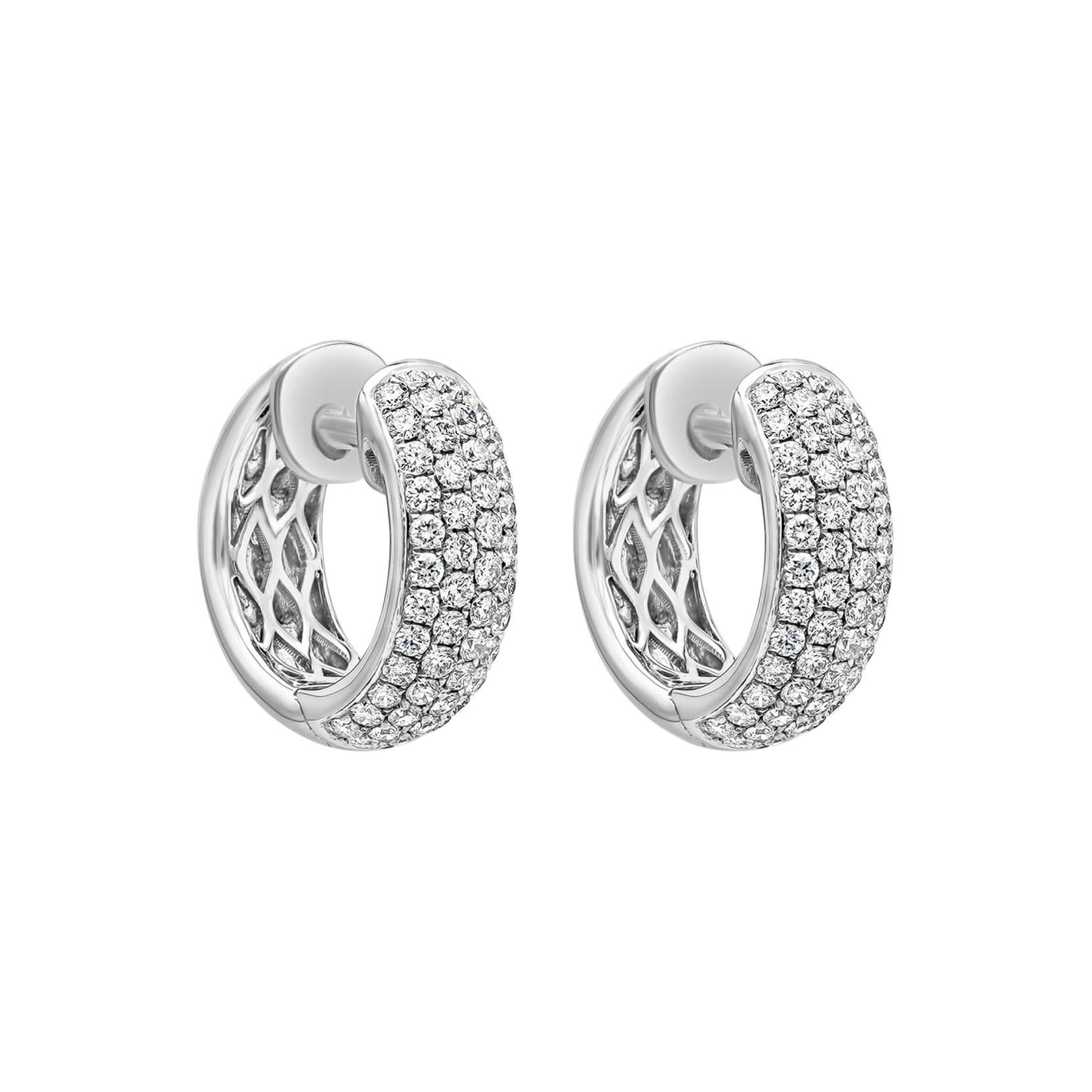 Roman Malakov 1.19 Carats Total Brilliant Round Cut Diamond Huggie Hoop Earrings For Sale
