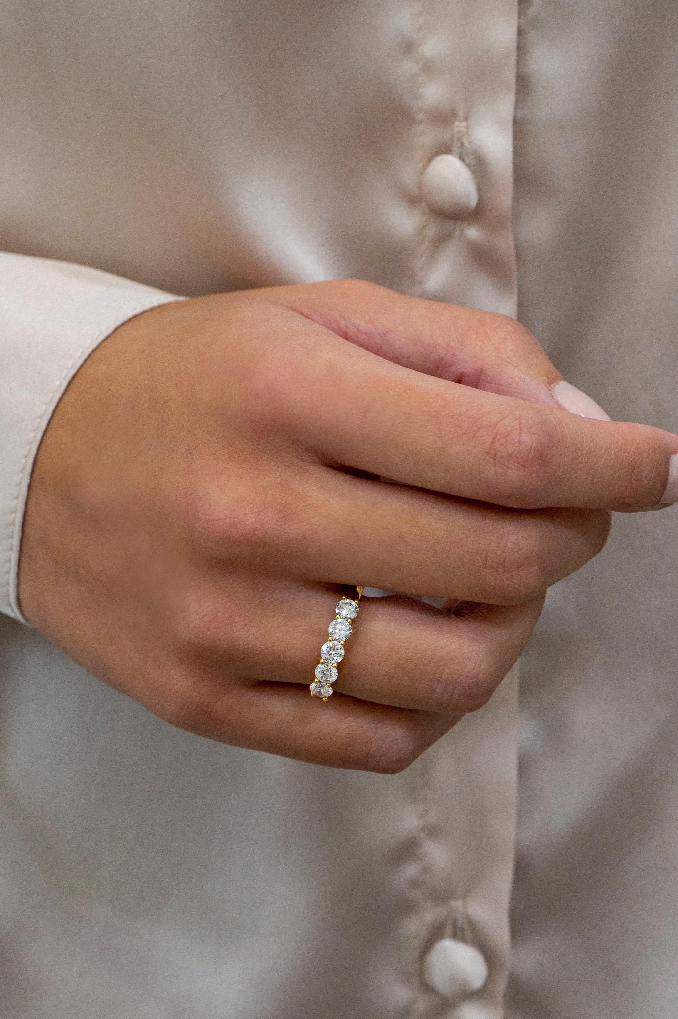 Round Cut Roman Malakov 1.19 Carat Total Five-Stone Round Diamond Wedding Band Ring For Sale