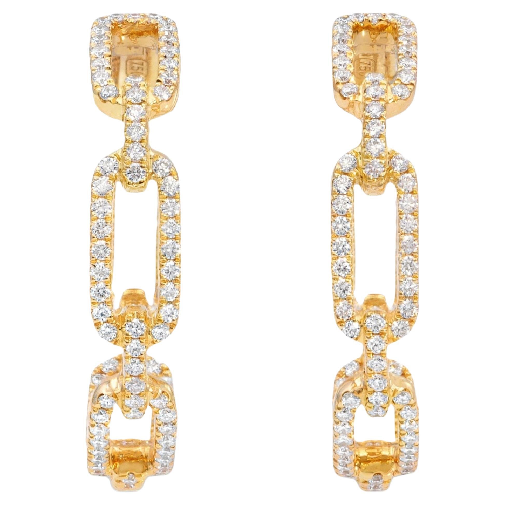 Roman Malakov 1.19 Carats Total Round Cut Diamond Hoop Earrings in Yellow Gold