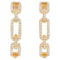 Roman Malakov 1.19 Carats Total Round Cut Diamond Hoop Earrings in Yellow Gold