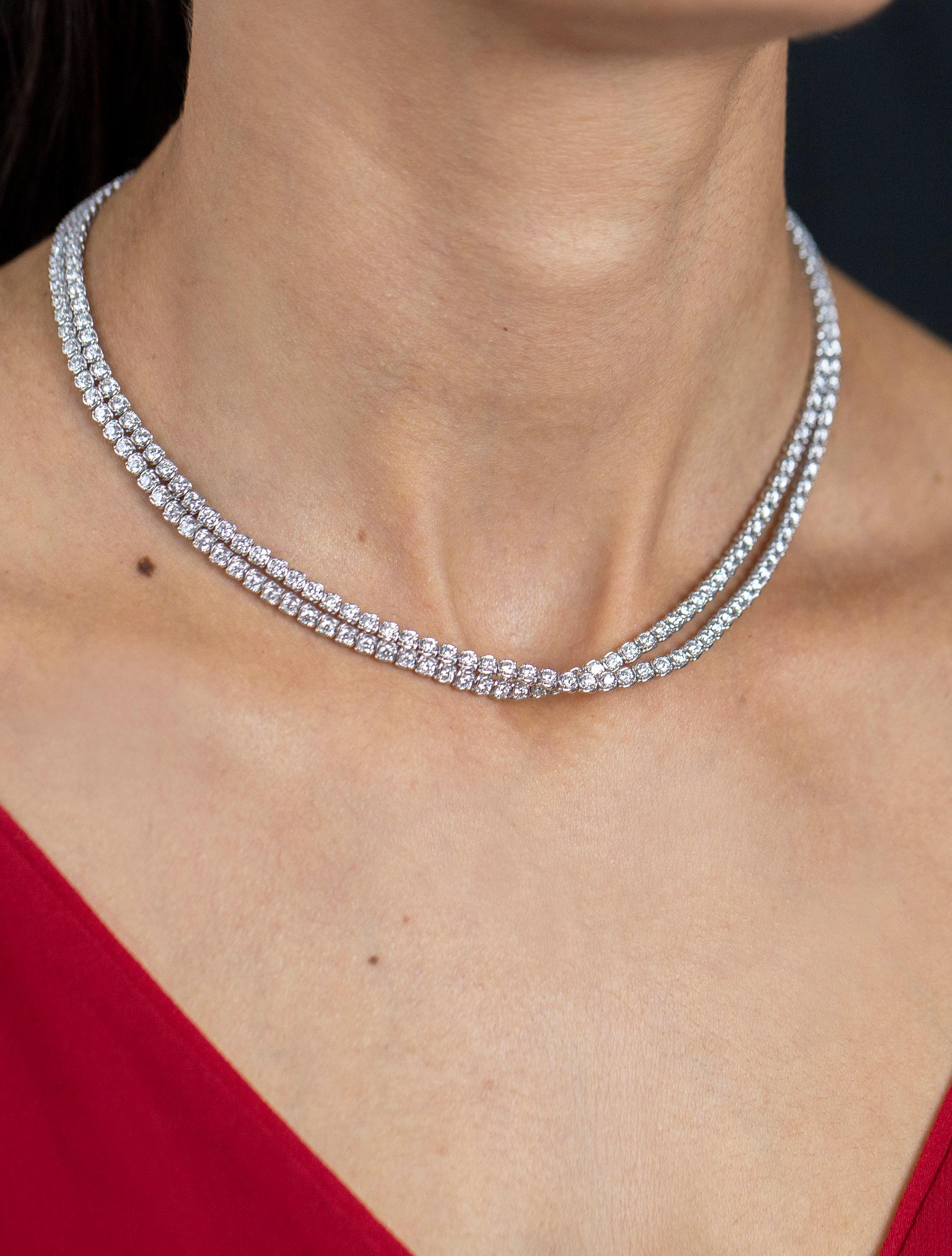 Roman Malakov 11.90 Karat Total Rund Diamant Crossover Diamant Tennis Halskette im Zustand „Neu“ im Angebot in New York, NY
