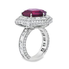 Roman Malakov 11.90 Carat Hexagon Cut Rhodolite Garnet Double Halo Fashion Ring