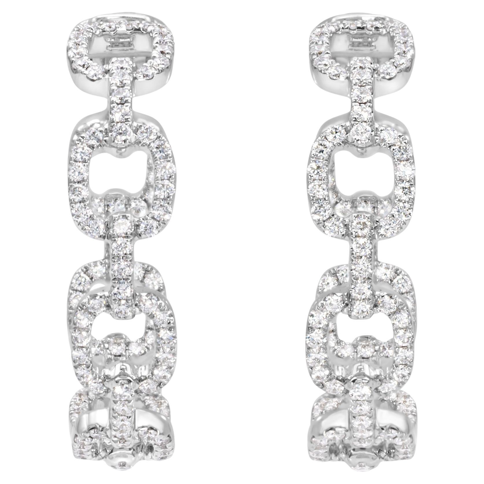Roman Malakov 1.20 Carat Total Round Cut Diamond Hoop Earrings in White Gold