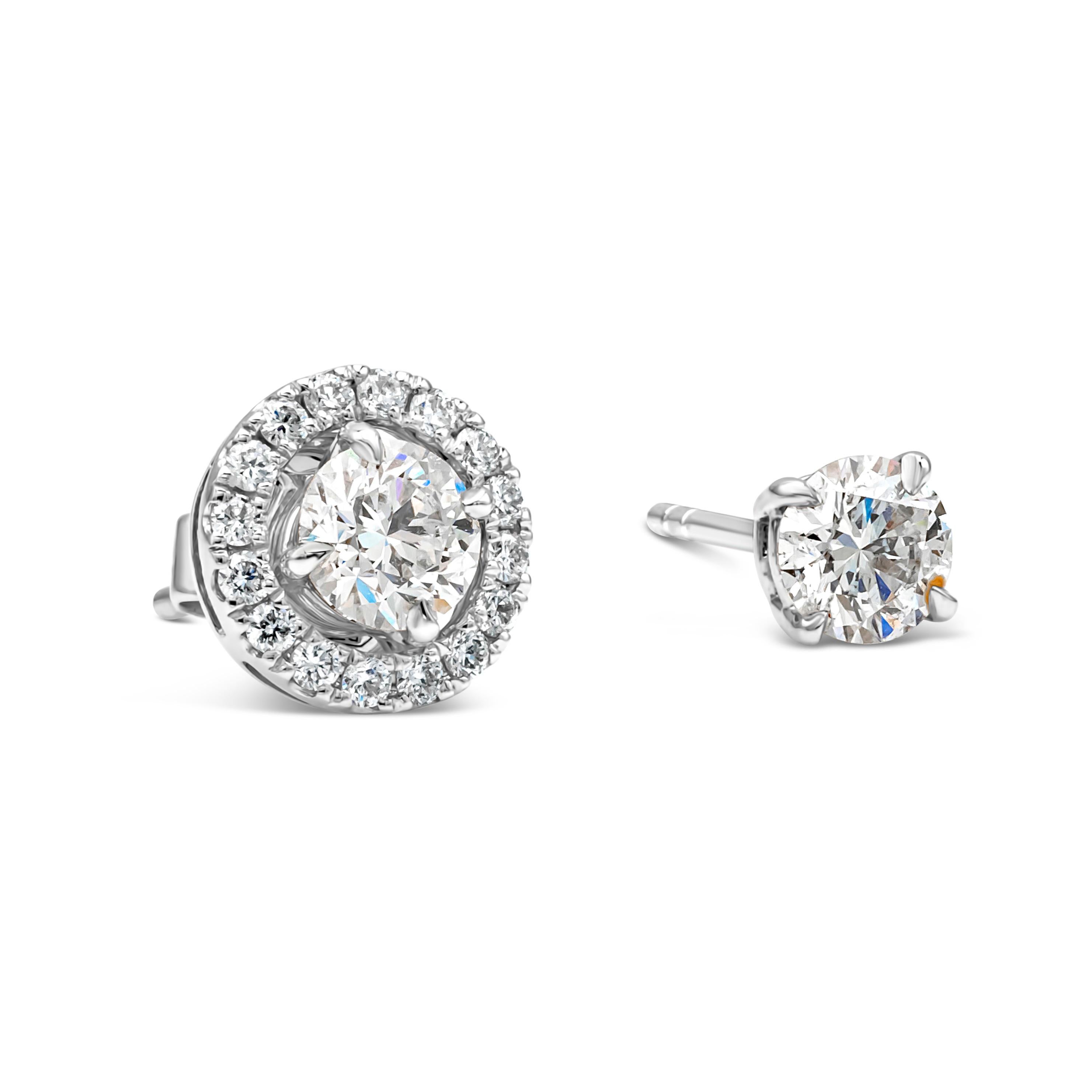 Roman Malakov 1.20 Carats Total Brilliant Round Cut Diamond Halo Stud Earrings In New Condition For Sale In New York, NY