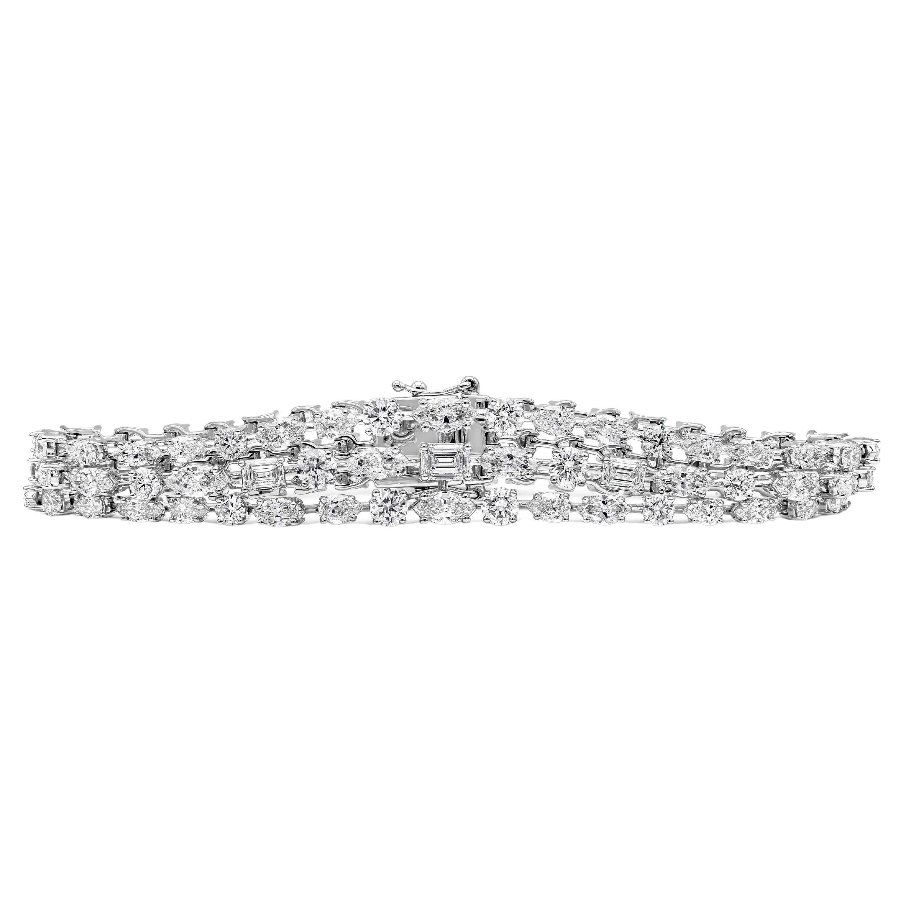 Roman Malakov, bracelet à trois rangées de diamants de forme fantaisie de 12,03 carats au total