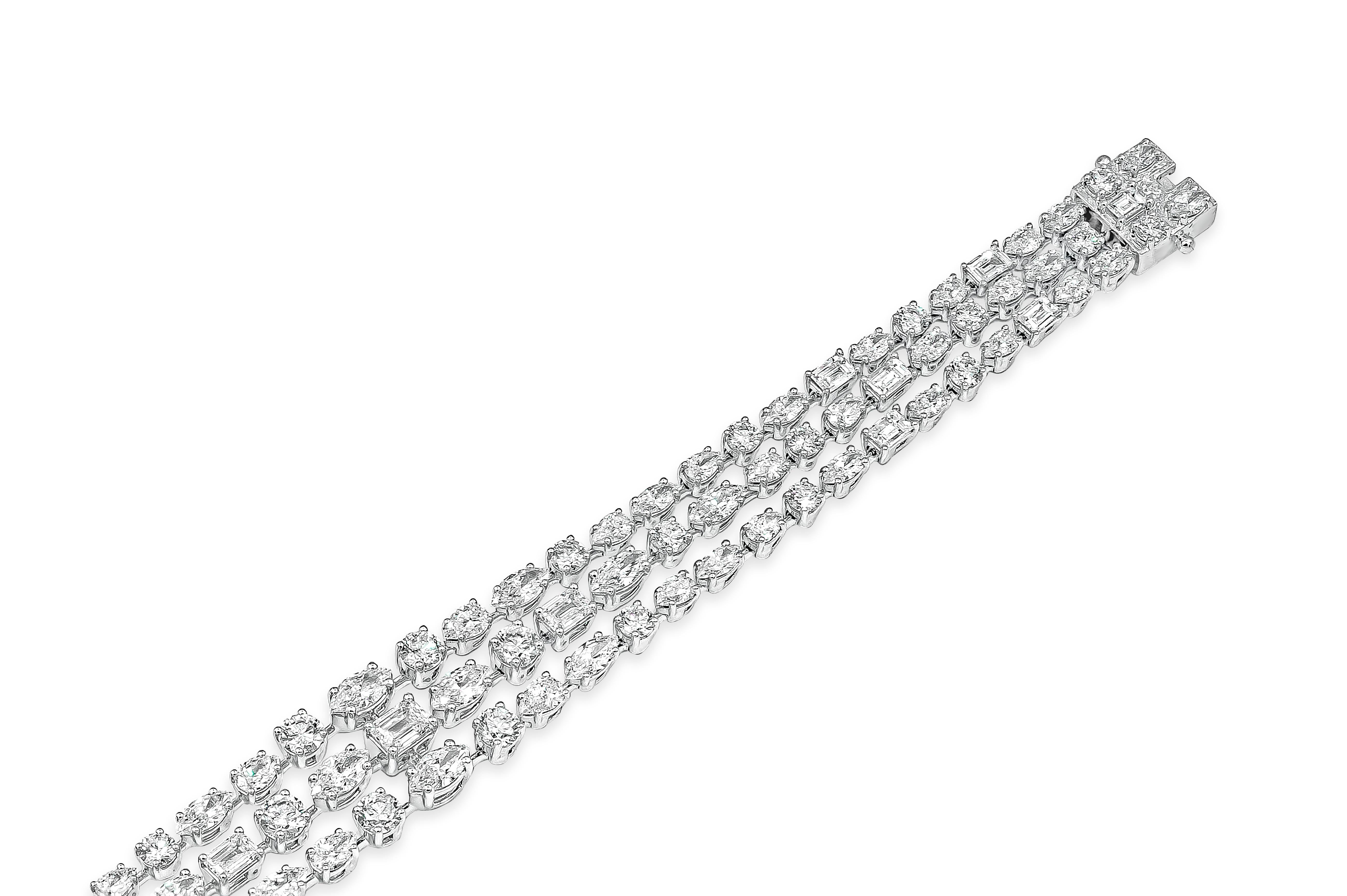 Mixed Cut Roman Malakov 12.09 Carat Multi-Shape Diamond Three-Row Bracelet