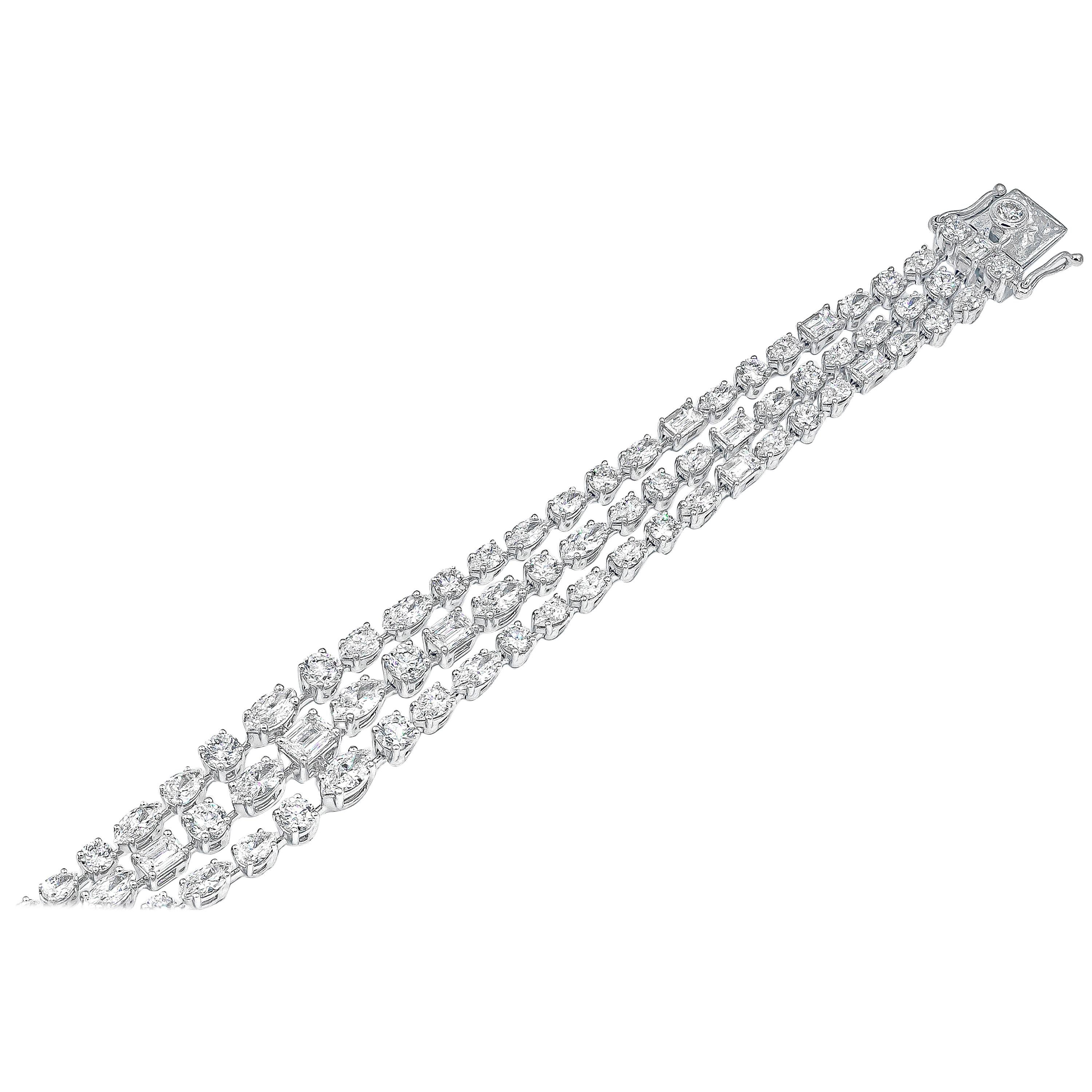 Roman Malakov 12.09 Carat Multi-Shape Diamond Three-Row Bracelet