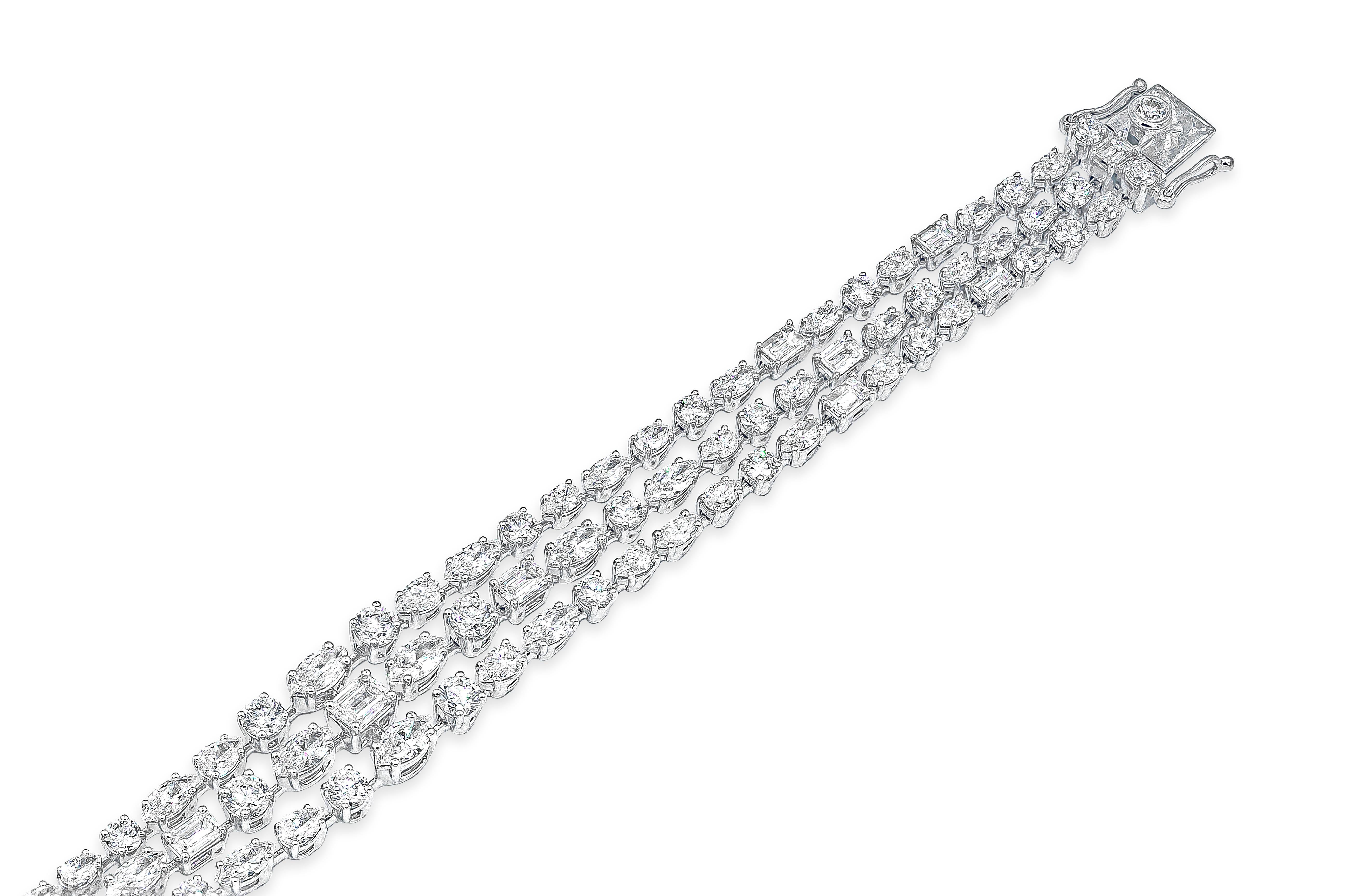 Modern Roman Malakov 12.09 Carat Multi-Shape Diamond Three-Row Bracelet