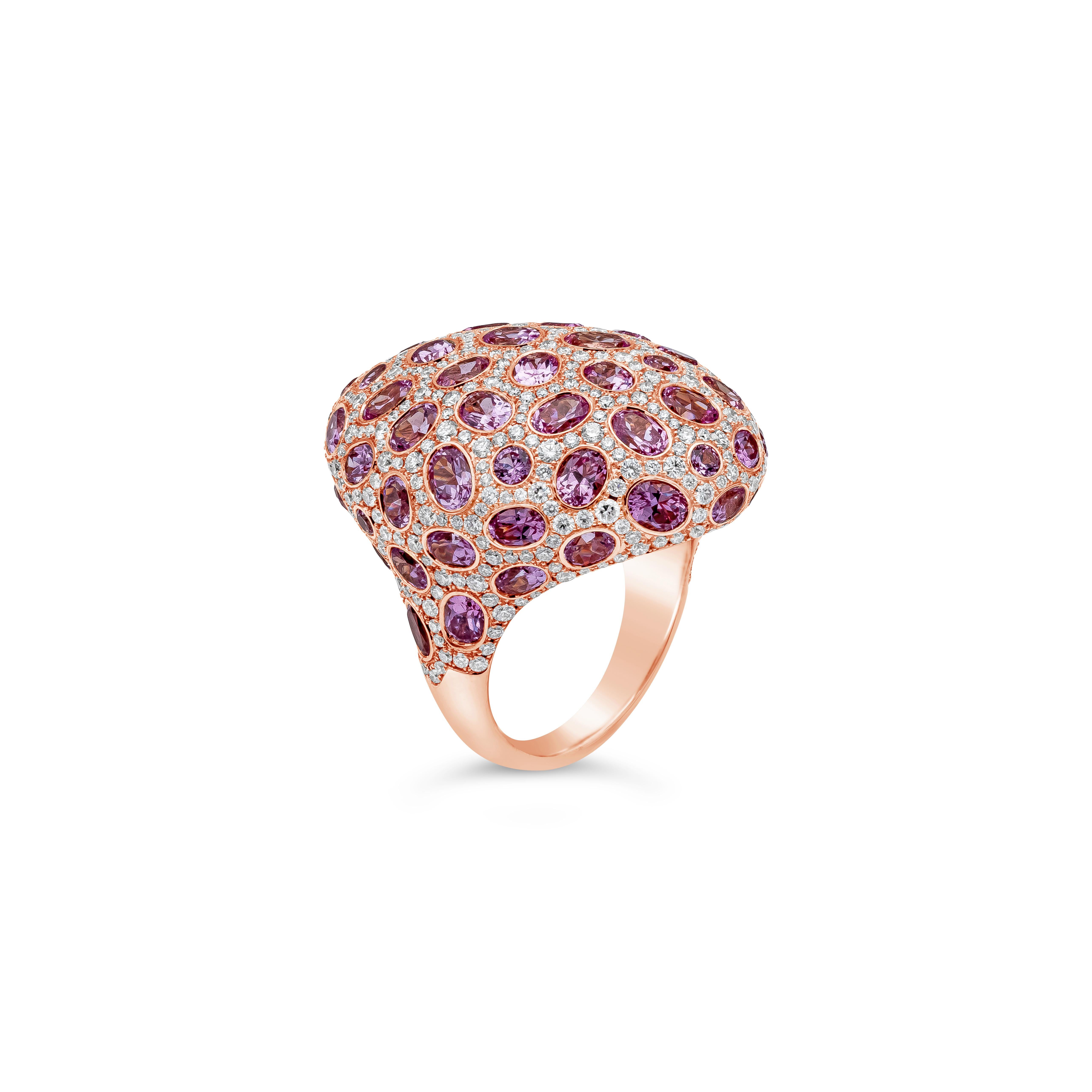 Contemporary Roman Malakov 9.91 Carat Oval Cut Pink Sapphires with Round Diamond Fashion Ring For Sale