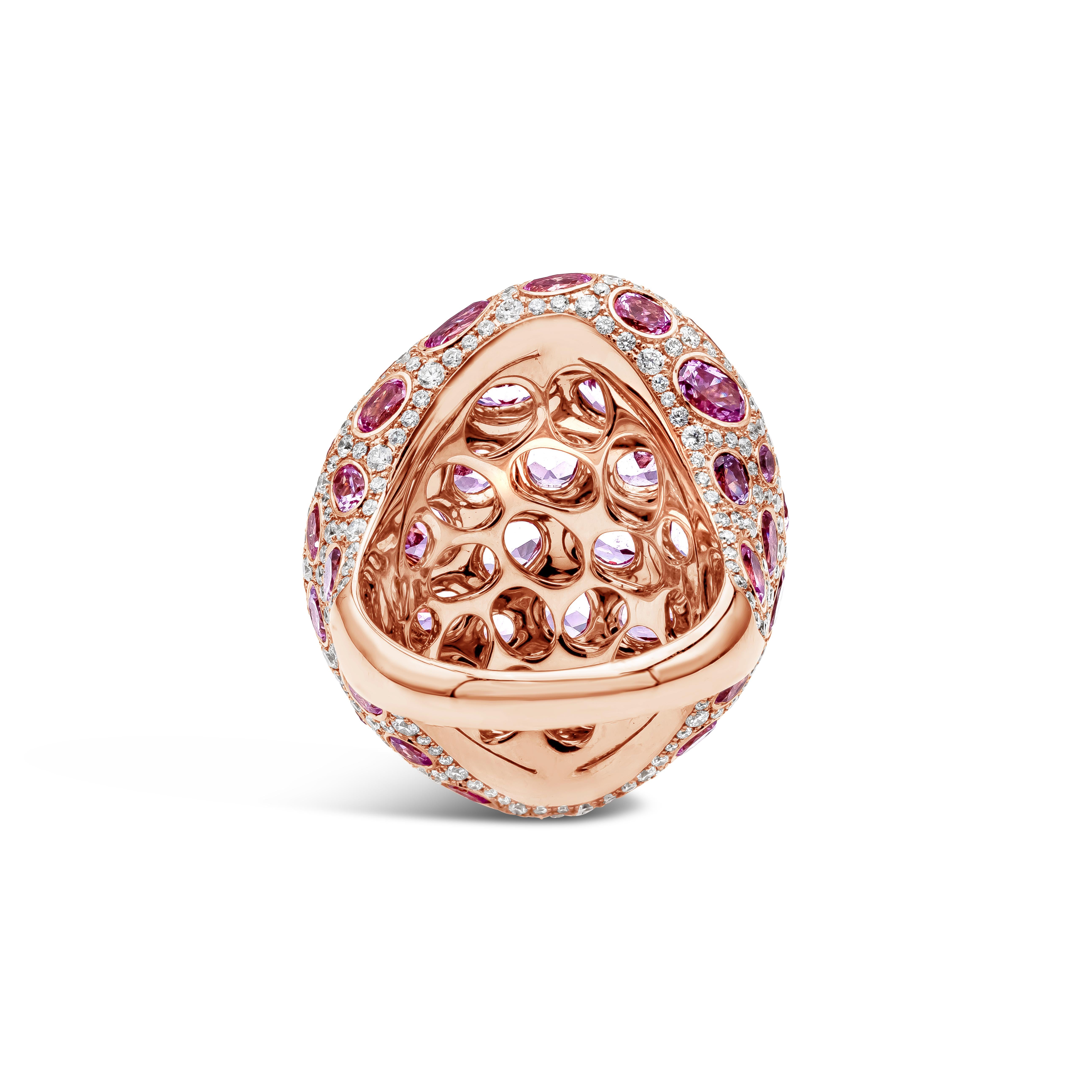 Roman Malakov 9.91 Carat Oval Cut Pink Sapphires with Round Diamond Fashion Ring In New Condition For Sale In New York, NY