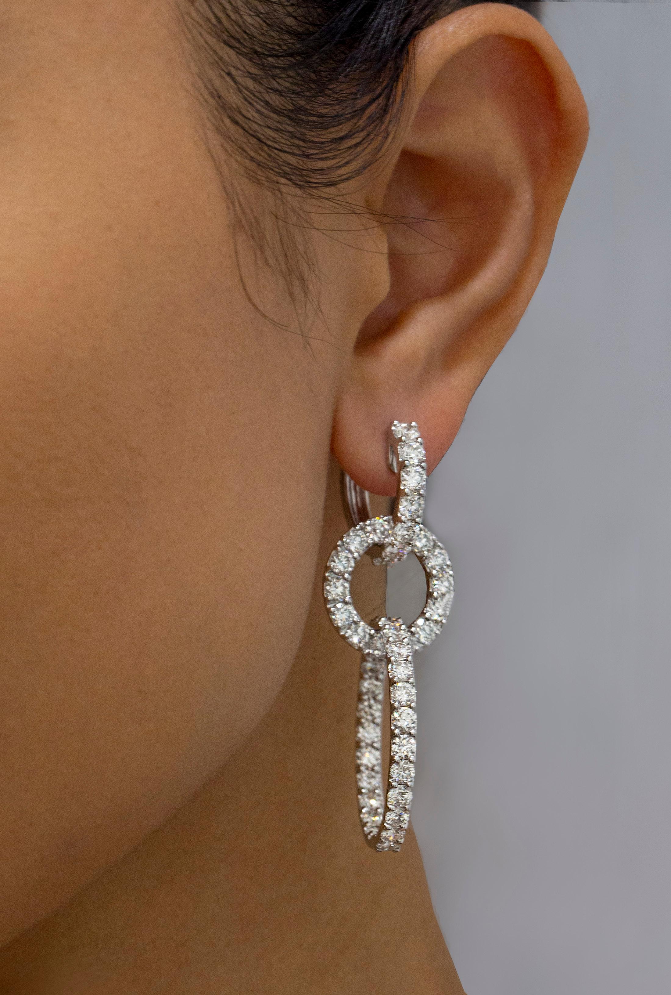 Round Cut Roman Malakov 12.15 Carat Total Triple Ring Diamond Drop Fashion Earring For Sale