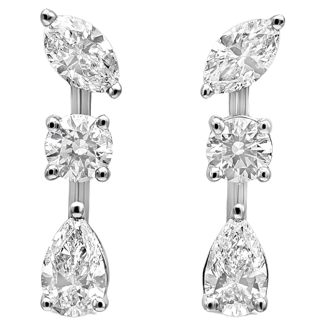 Roman Malakov Mini boucles d'oreilles pendantes en diamant taillé mixte de 1,22 carat total