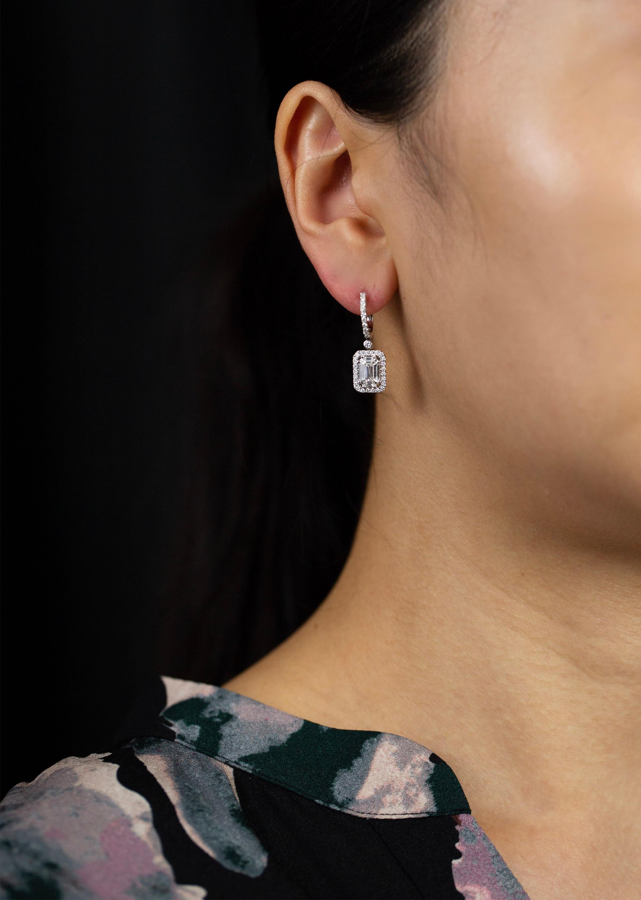 Contemporary Roman Malakov 1.22 Carats Total Mixed Cut Diamond Illusion Halo Dangle Earrings  For Sale