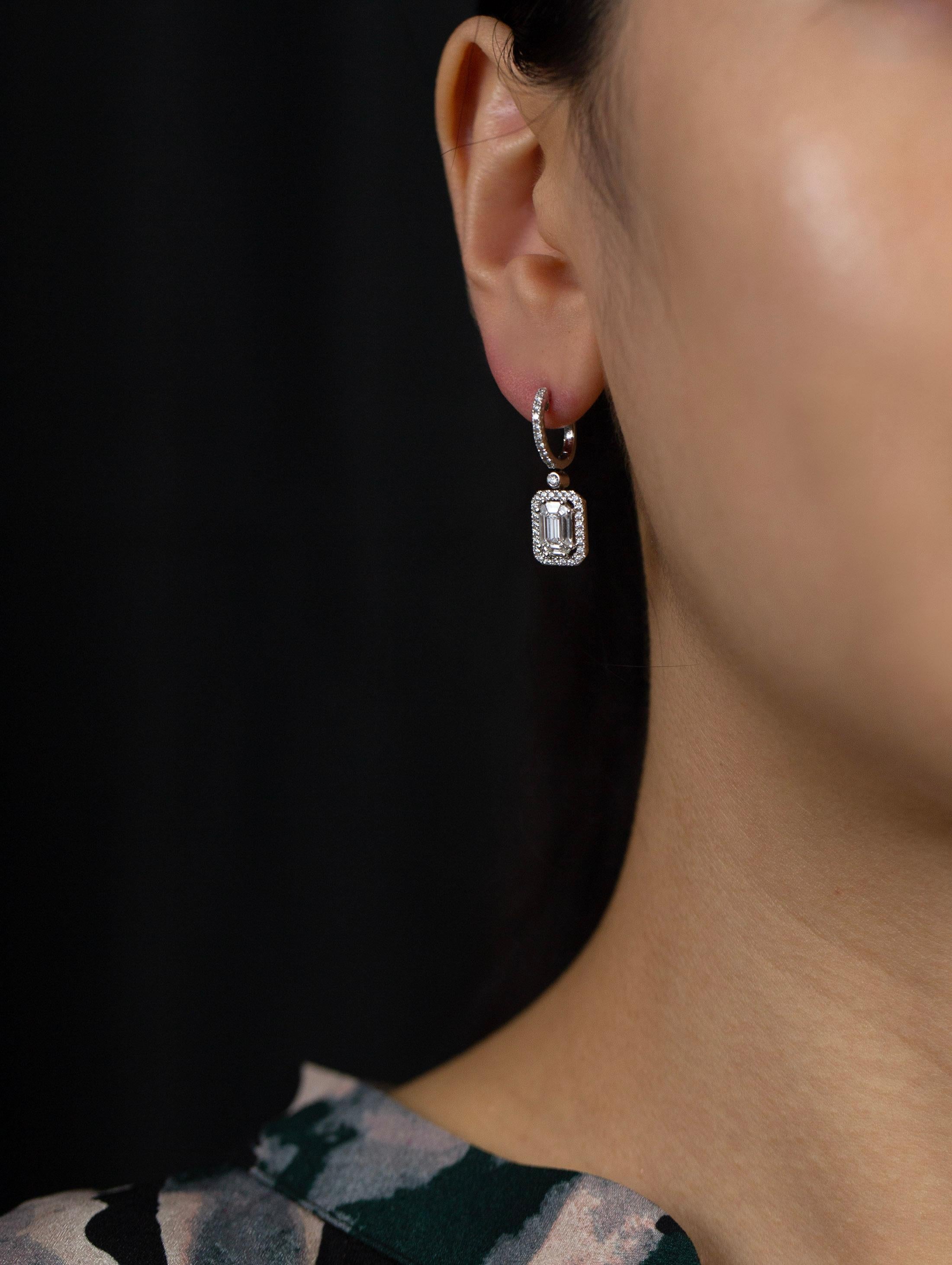 Roman Malakov 1.22 Carats Total Mixed Cut Diamond Illusion Halo Dangle Earrings  In New Condition For Sale In New York, NY