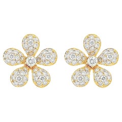 Roman Malakov 1.23 Carats Total Round Cut Diamond Floral Stud Earrings