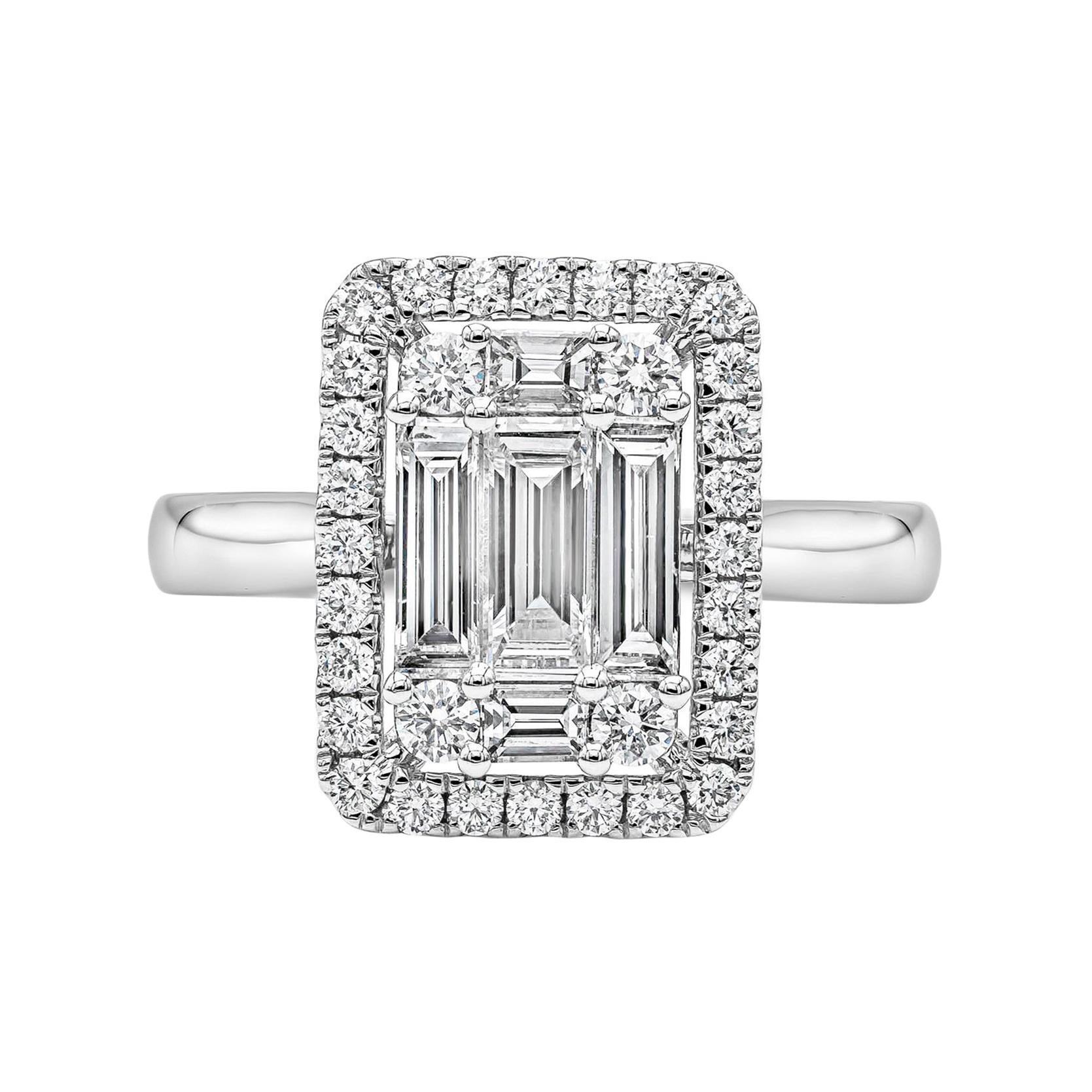 Roman Malakov 1.24 Carats Total Baguette & Round Cluster Diamond Engagement Ring