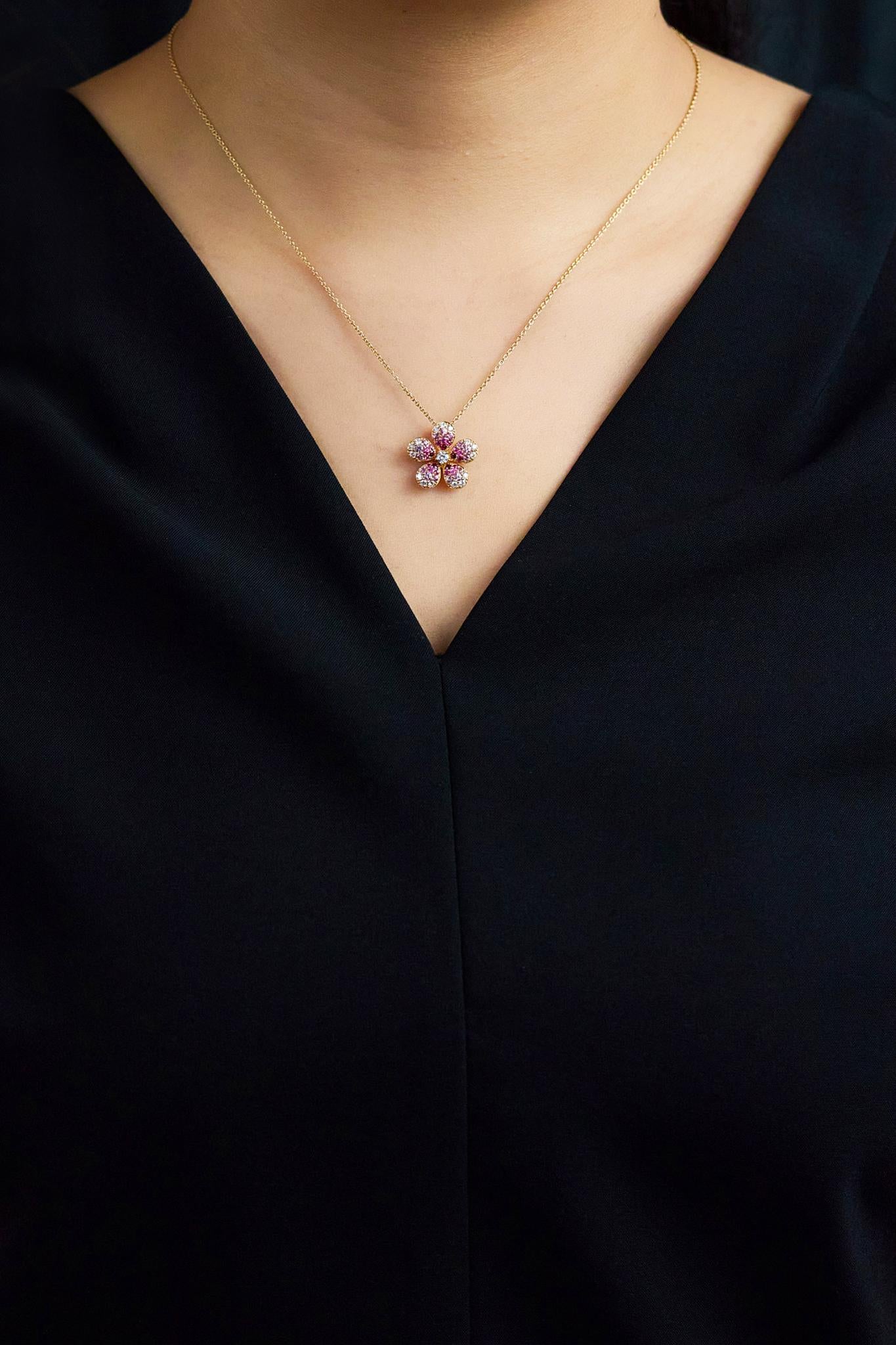 Roman Malakov 1,24 Karat Gesamt Rundschliff Multi-Color Edelsteine Floral Halskette Damen im Angebot