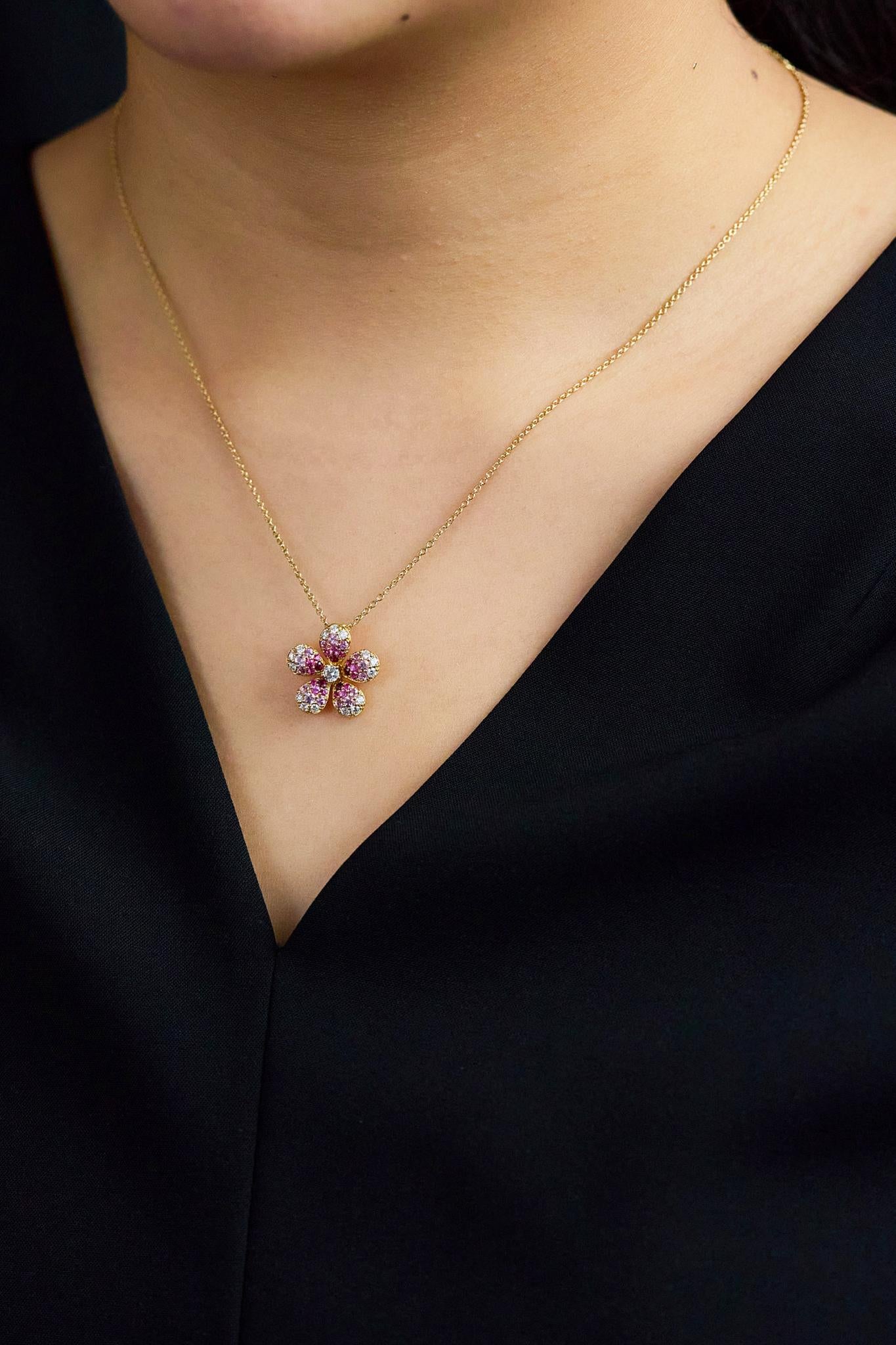 Roman Malakov 1,24 Karat Gesamt Rundschliff Multi-Color Edelsteine Floral Halskette im Angebot 1