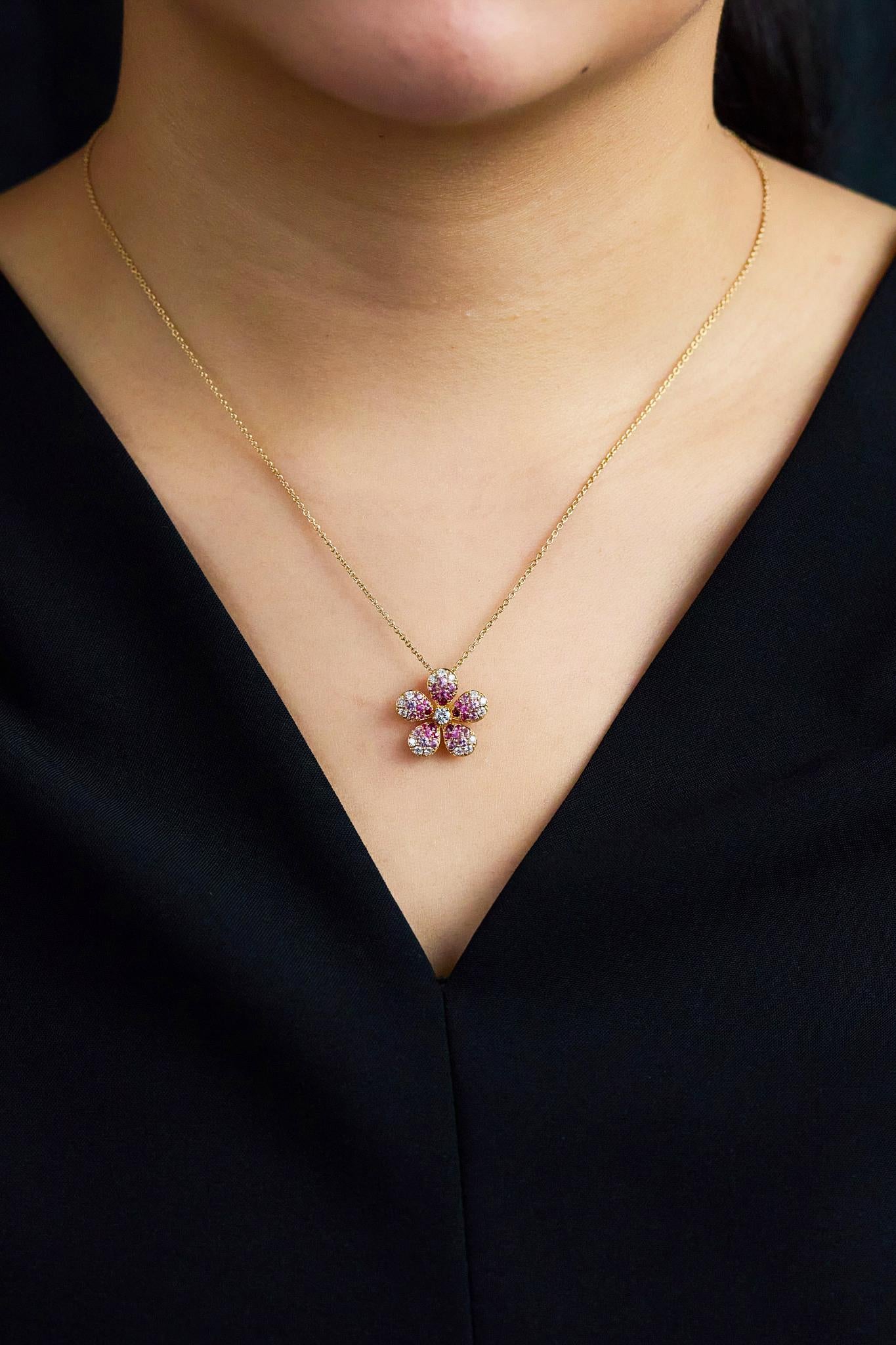 Roman Malakov 1,24 Karat Gesamt Rundschliff Multi-Color Edelsteine Floral Halskette im Angebot 2