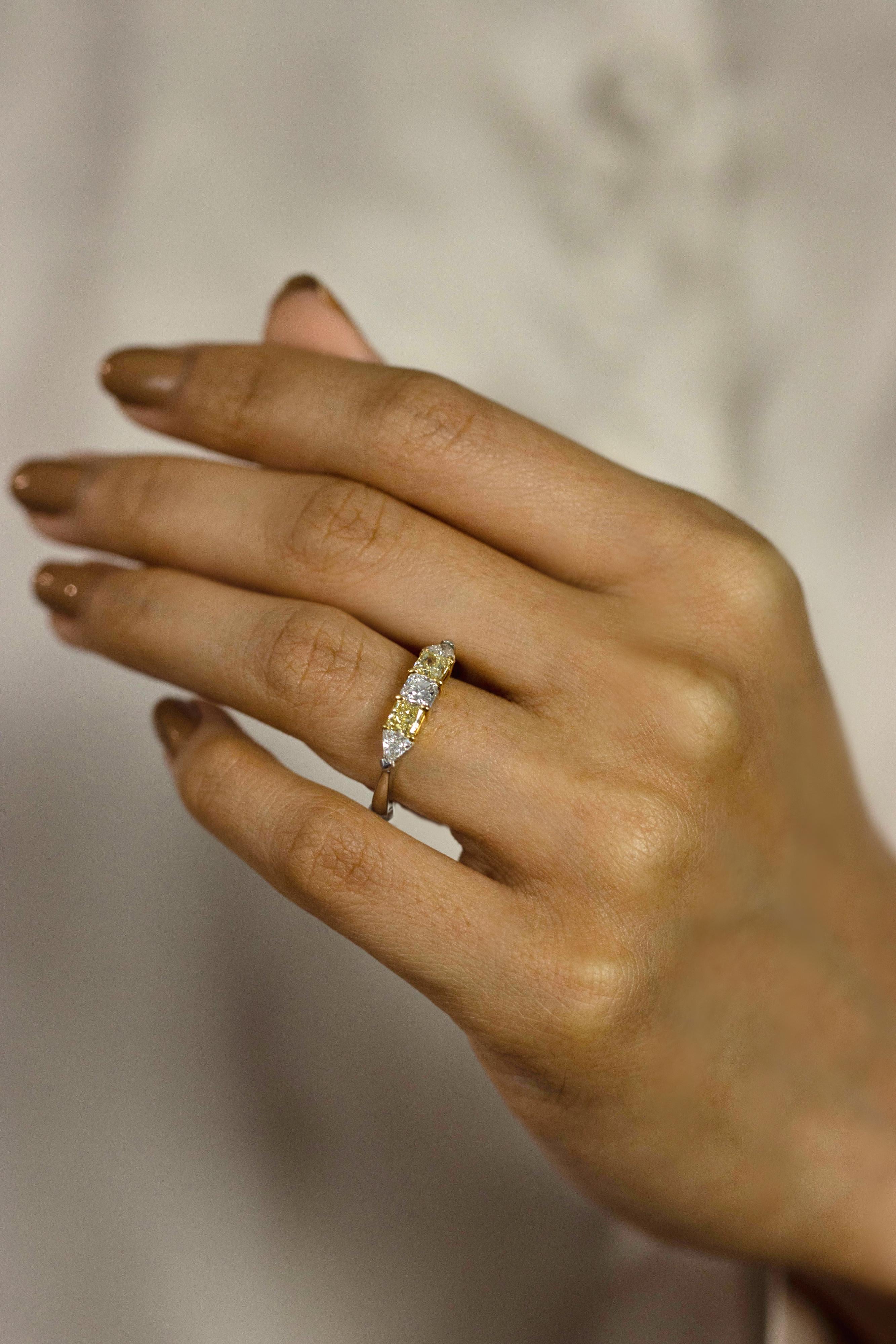 Mixed Cut Roman Malakov 1.24 Carat Total Yellow & White Diamond Five-Stone Wedding Band For Sale