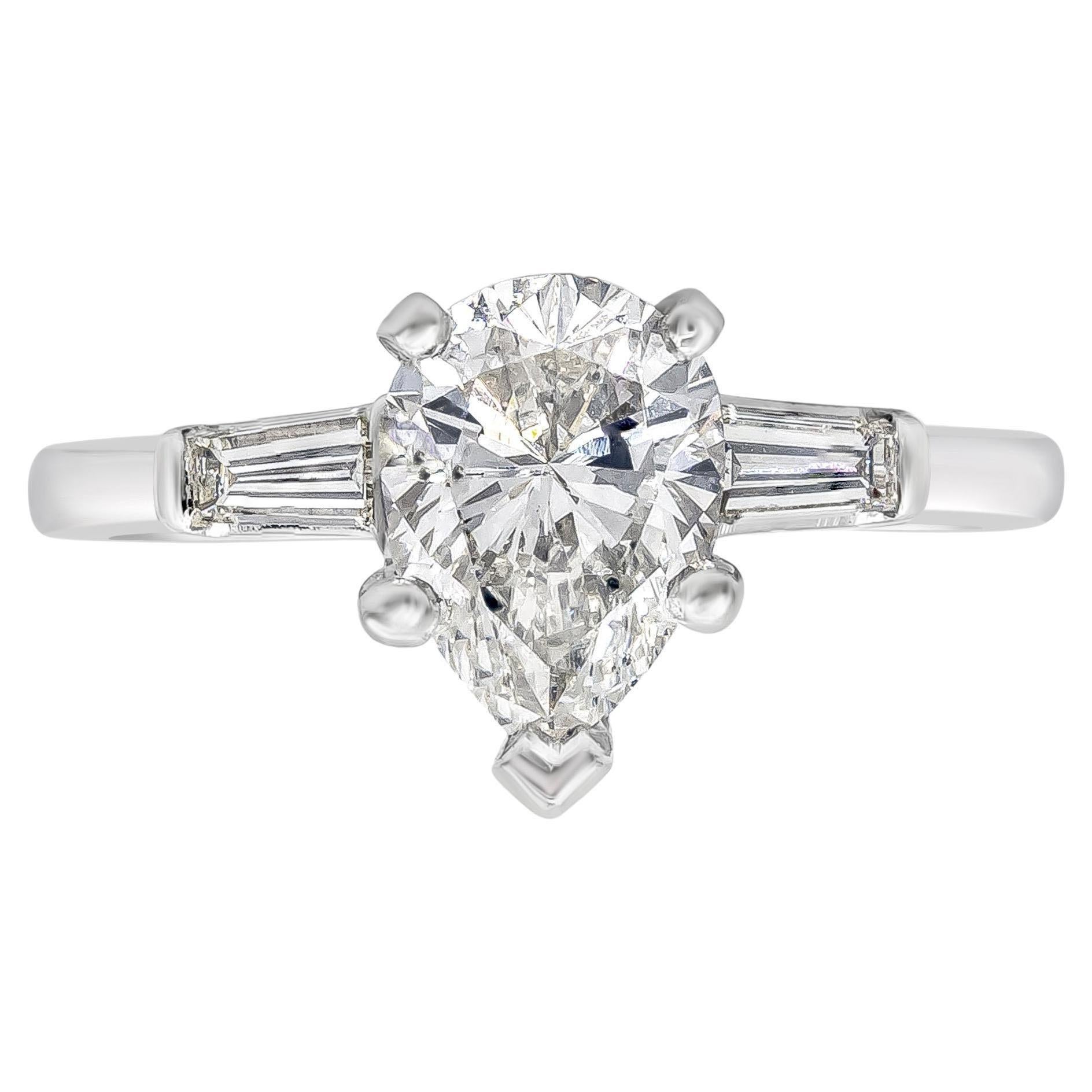 Roman Malakov, 1.25 Carat Pear Shape Three Stone Engagement Ring For Sale